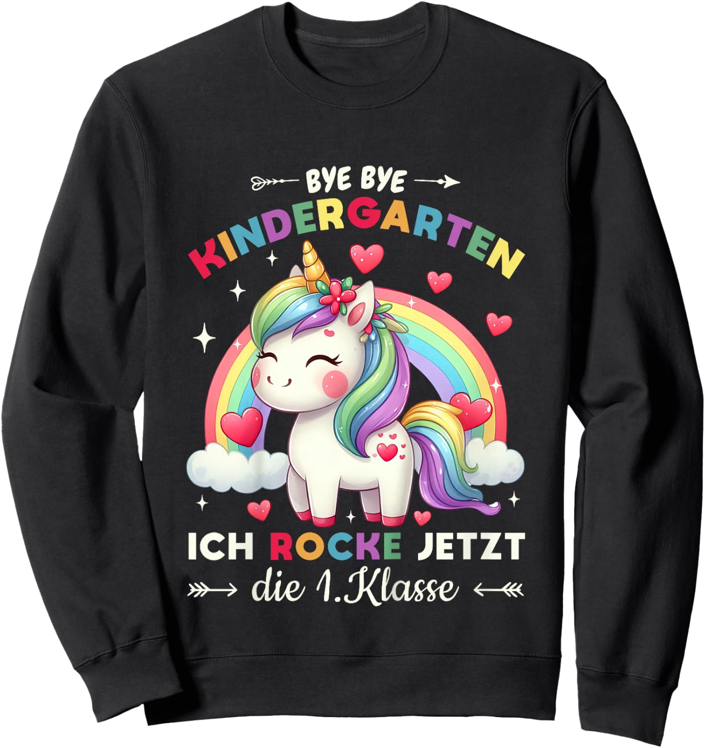 Bye Bye Kindergarten Abschied Schulkind Mädchen Einhorn Sweatshirt - Sweatshirt | Black