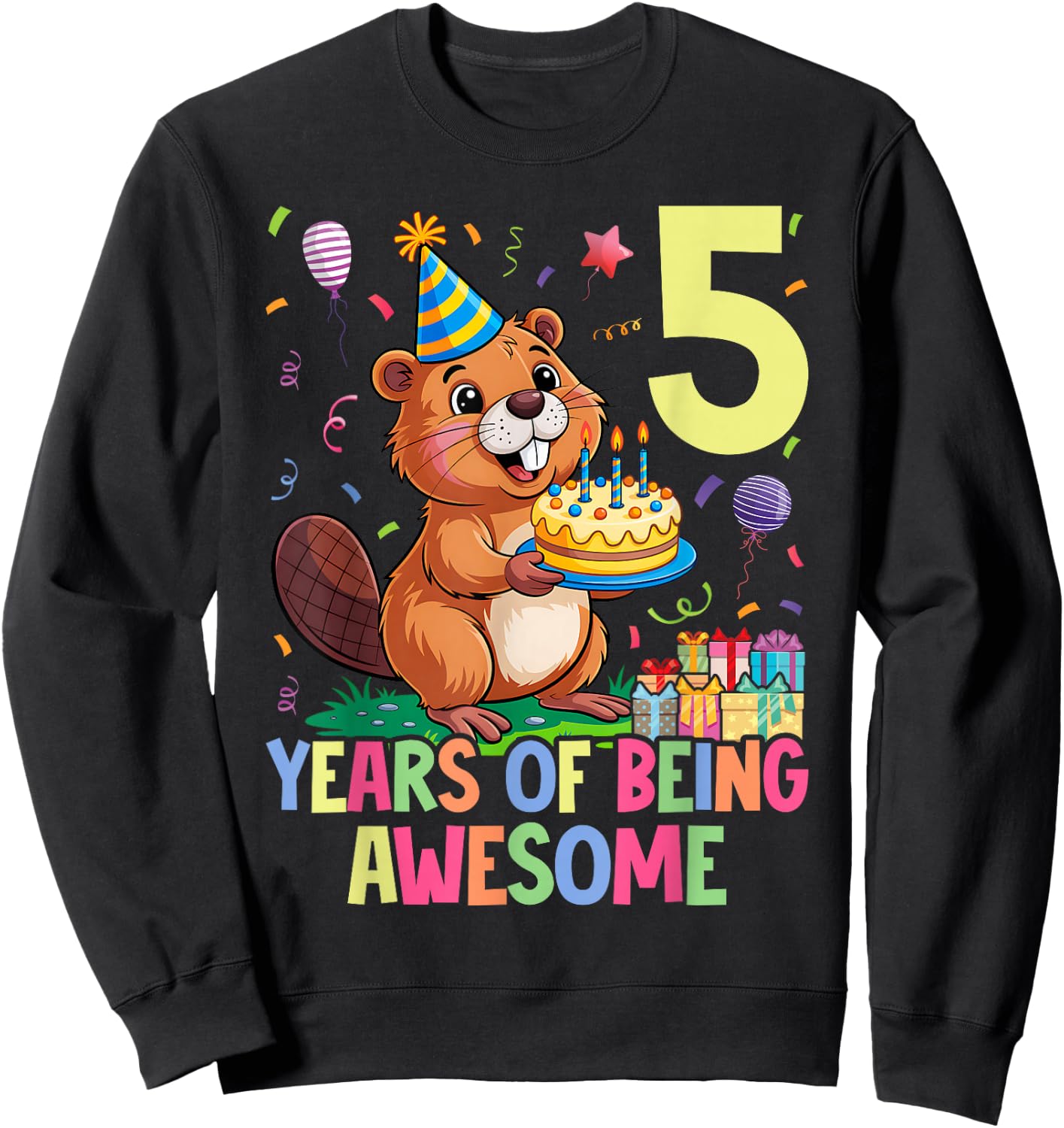 Beaver 5th Birthday for Kids Five Year Old Beaver Sweatshirt - Sweatshirt | Black