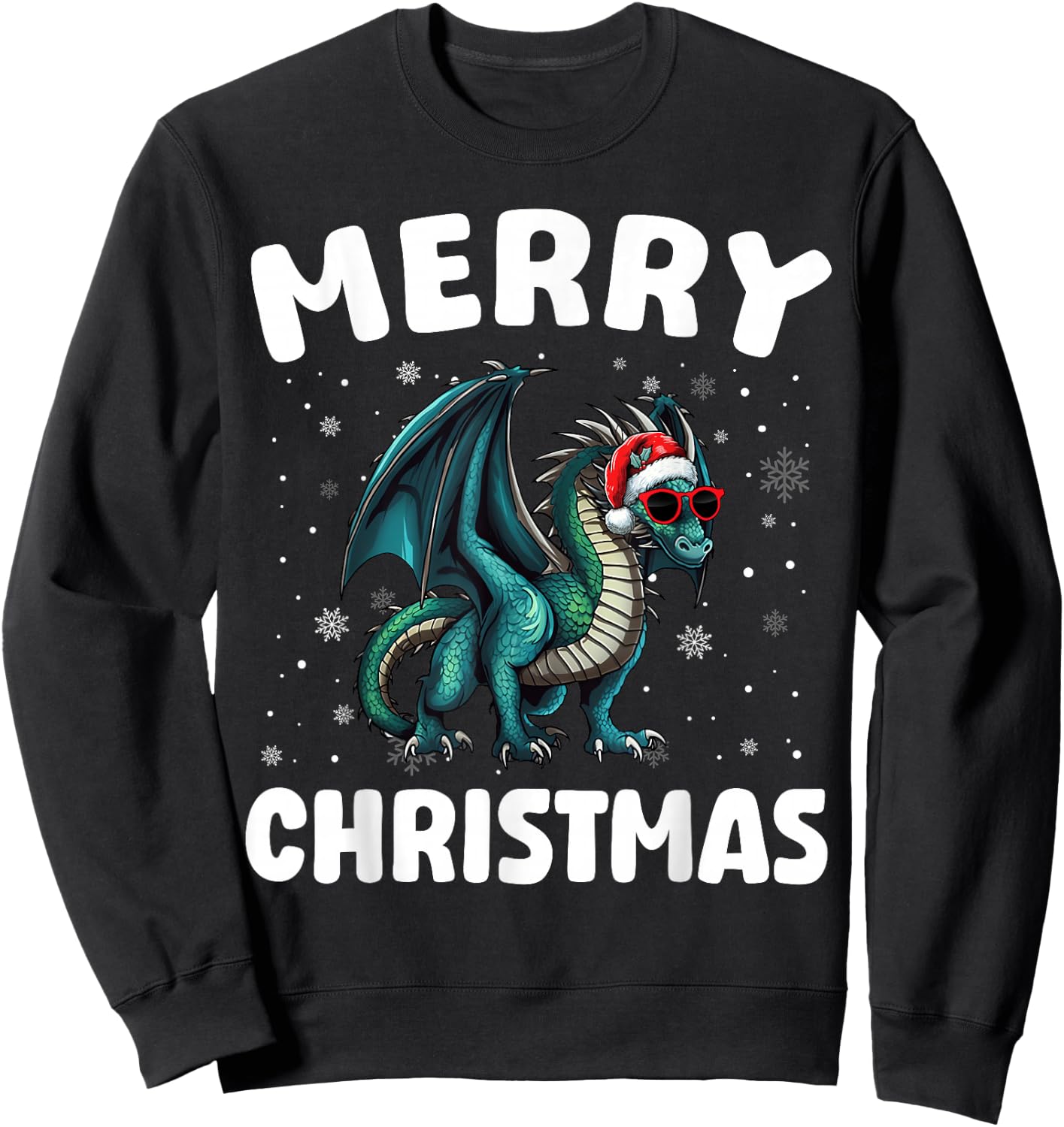 Merry Christmas Dragon Merry Xmas Funny Boy Girl Kids Sweatshirt - Sweatshirt | Black