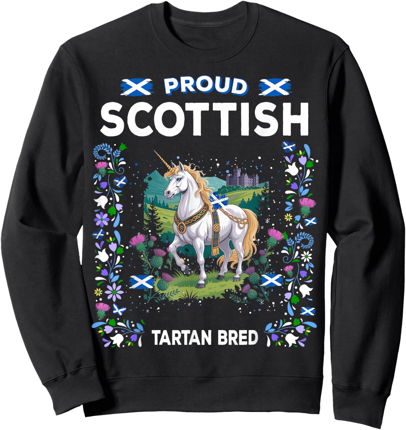 Scottish Unicorn Flag Costume Idea For Kids Scotland Unicorn Sweatshirt - Sweatshirt | Black