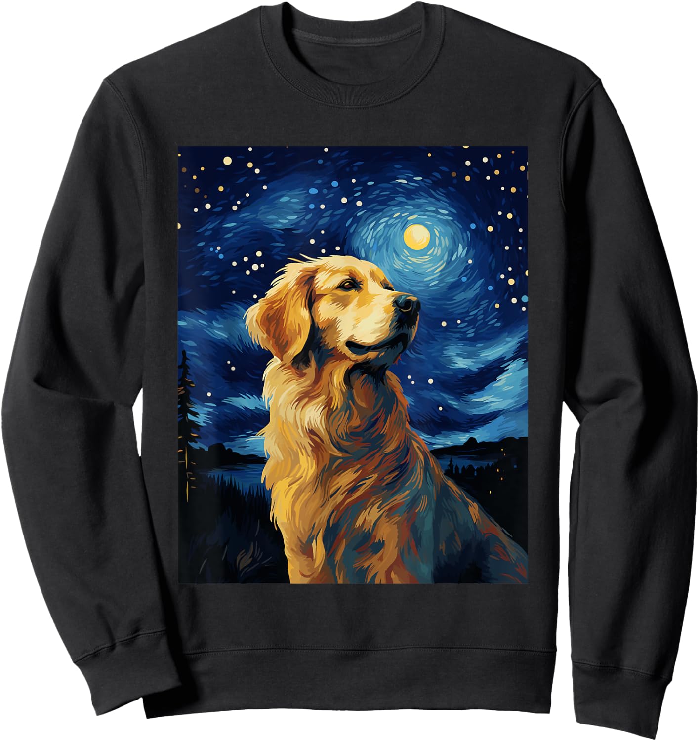 Golden Retriever Dog Starry Night Van Gogh Men Women Kids Sweatshirt - Sweatshirt | Black