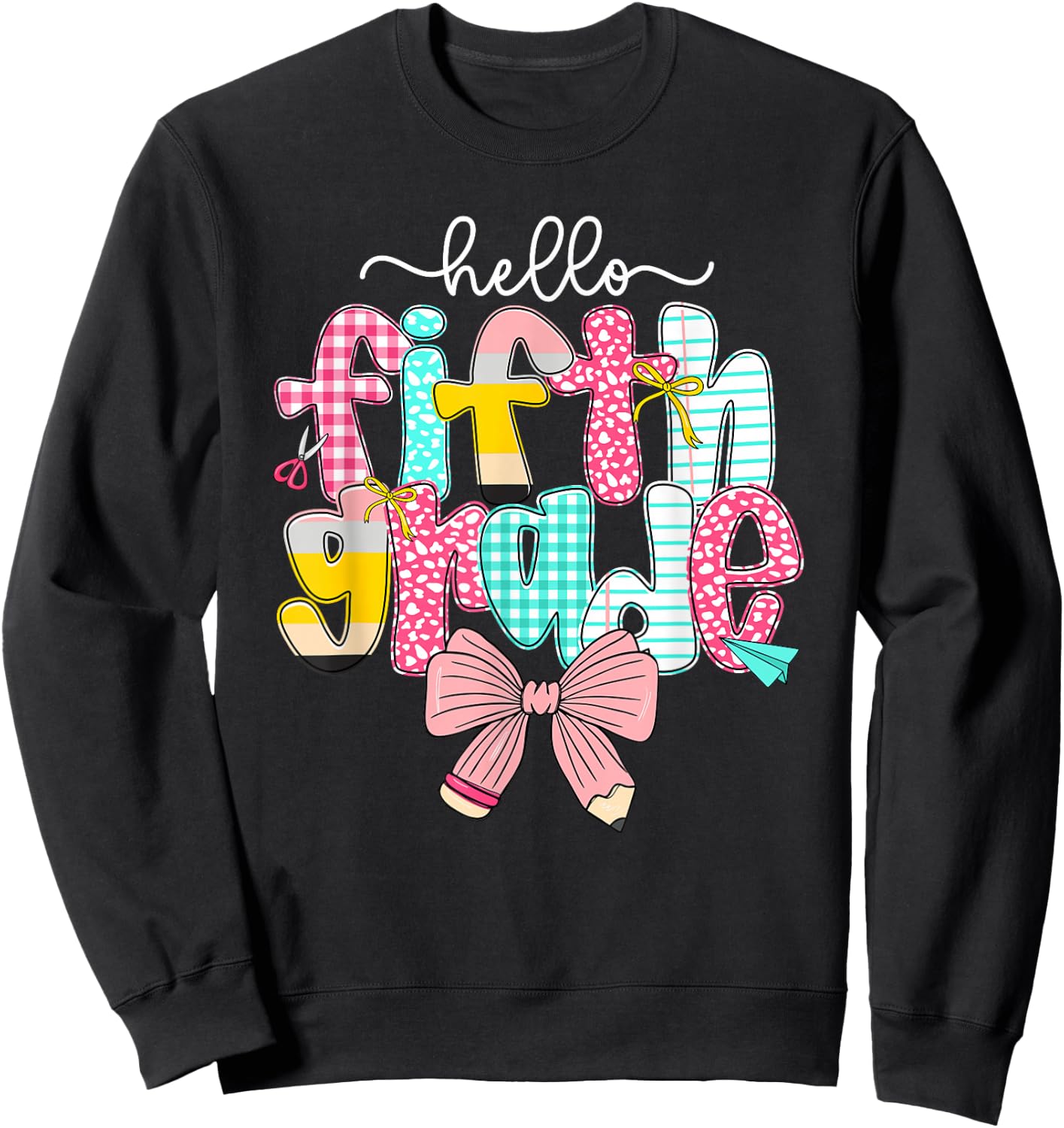 Preppy Hello 5th Grade Back to School Teacher Student Kids Sweatshirt - Sweatshirt | Black