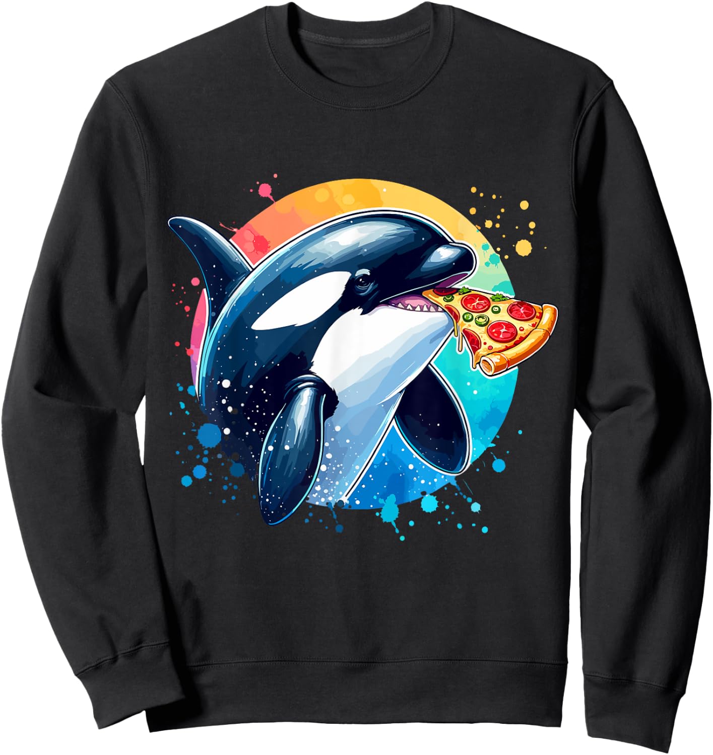 Orca Whale Eating Margherita Pizza Funny Sweatshirt - Sweatshirt | Black