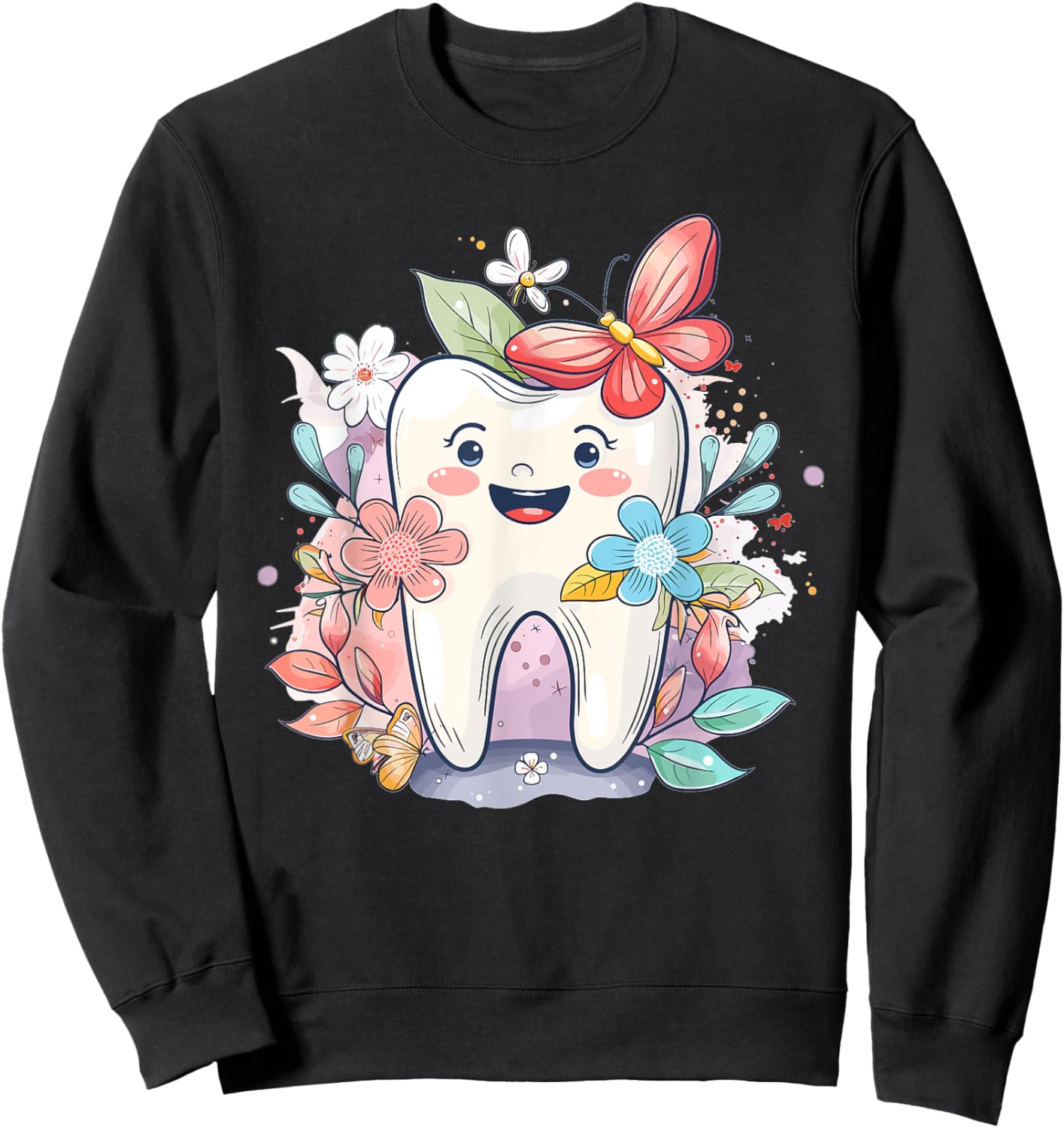 Niedlicher Zahn mit Blume I Kinderzahn Sweatshirt - Sweatshirt | Black
