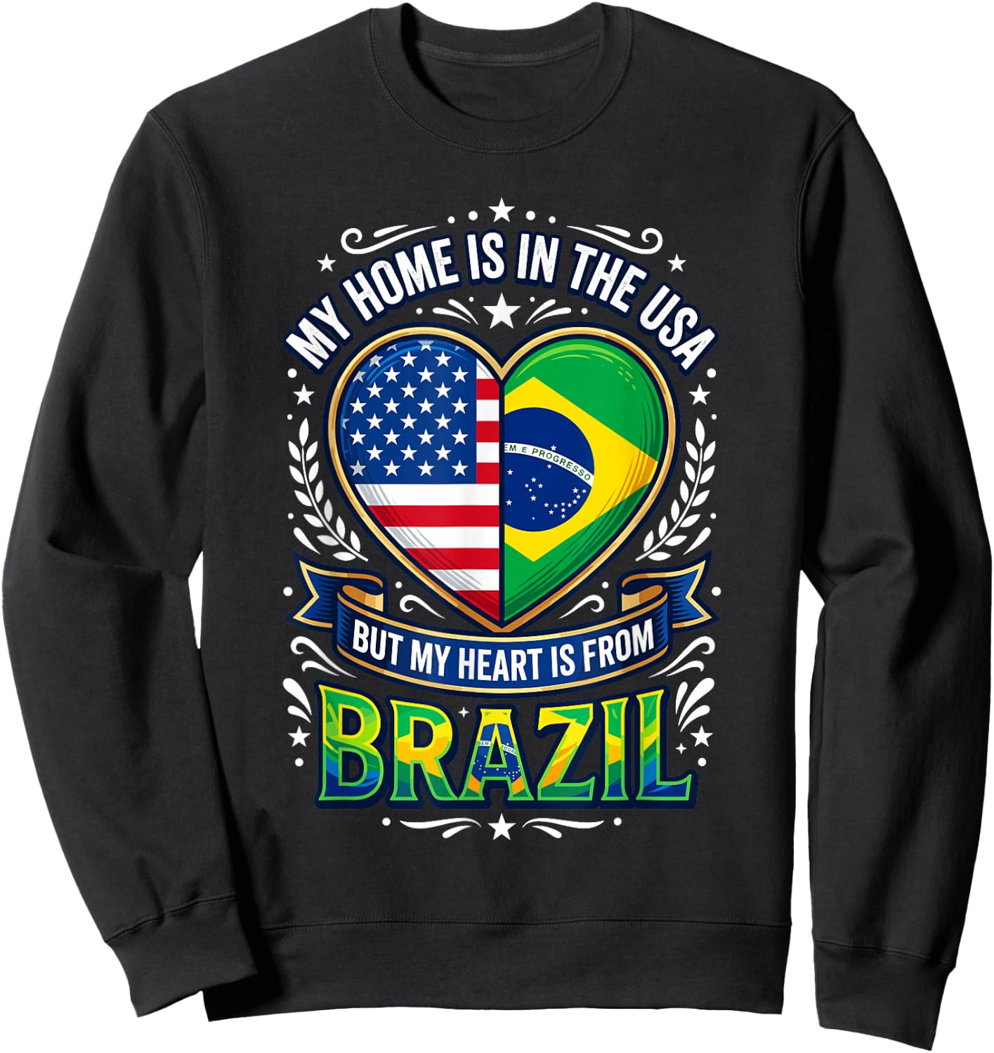 Brazilian American Flag Heritage Roots Love Brazil USA Sweatshirt - Sweatshirt | Black