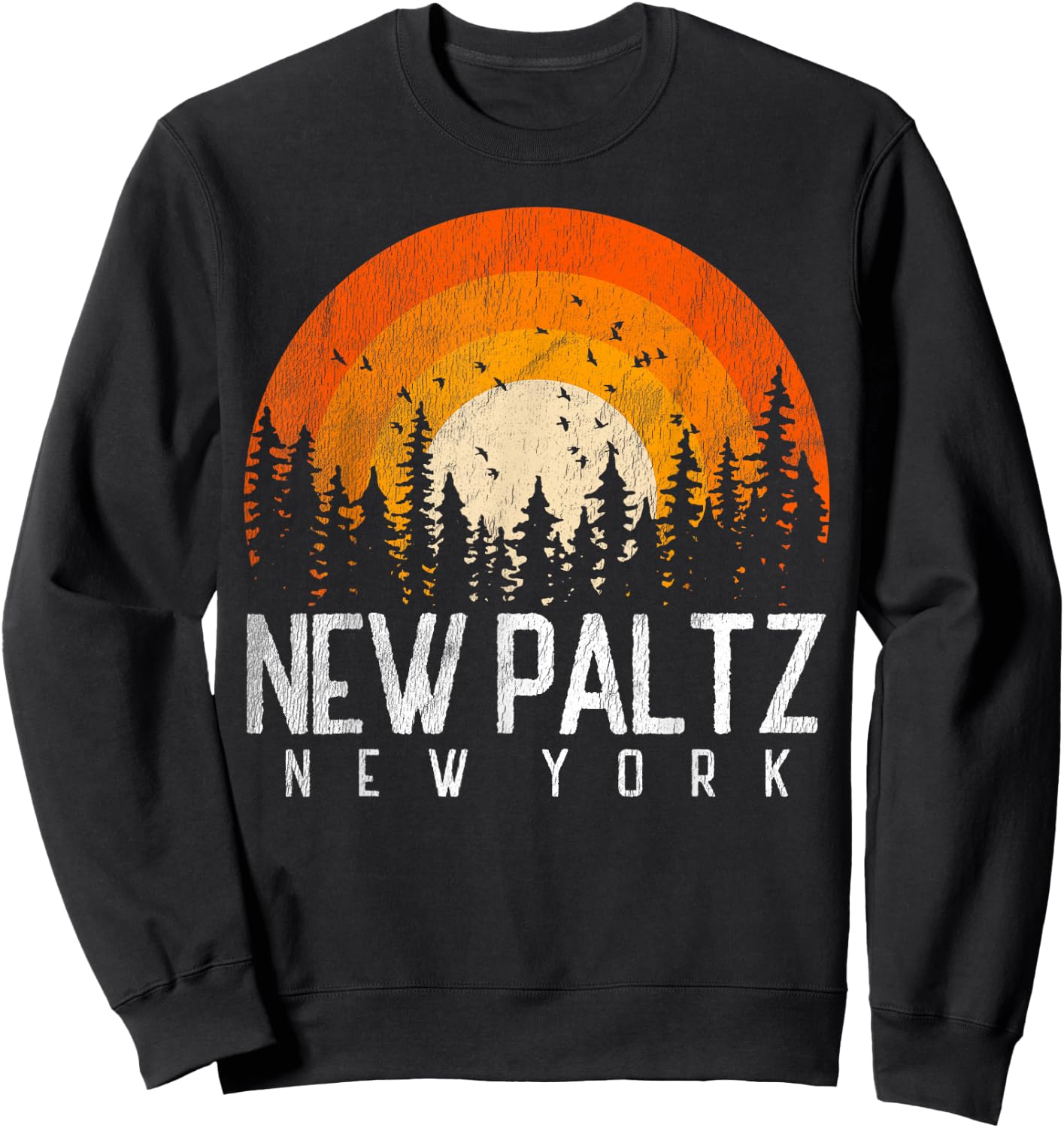 New Paltz New York NY Shirt Retro Vintage 70s 80s 90s Gift Sweatshirt - Sweatshirt | Black