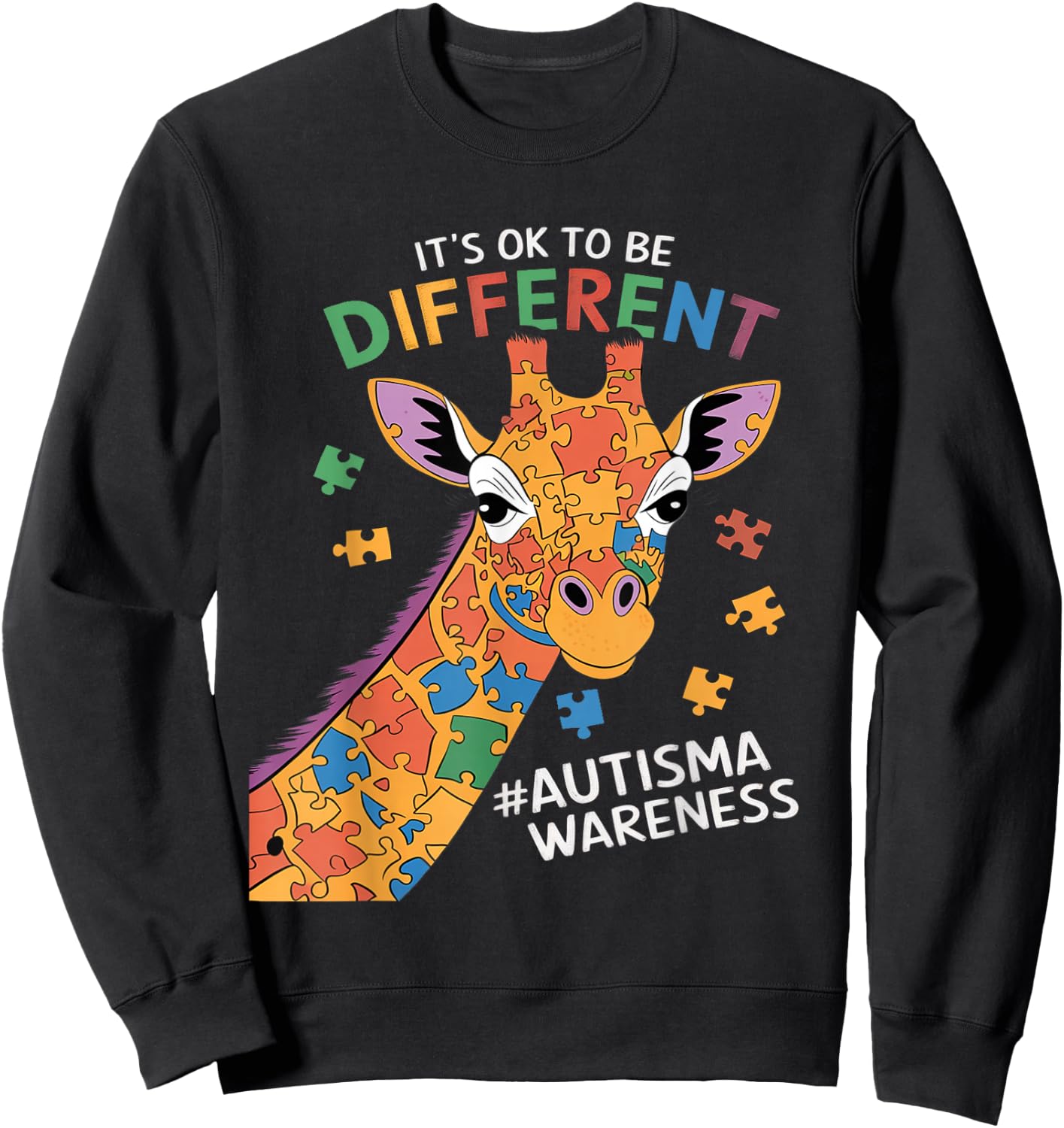 Its Ok to Be Little Different Giraffe Autism Awareness Kids Sweatshirt - Sweatshirt | Black