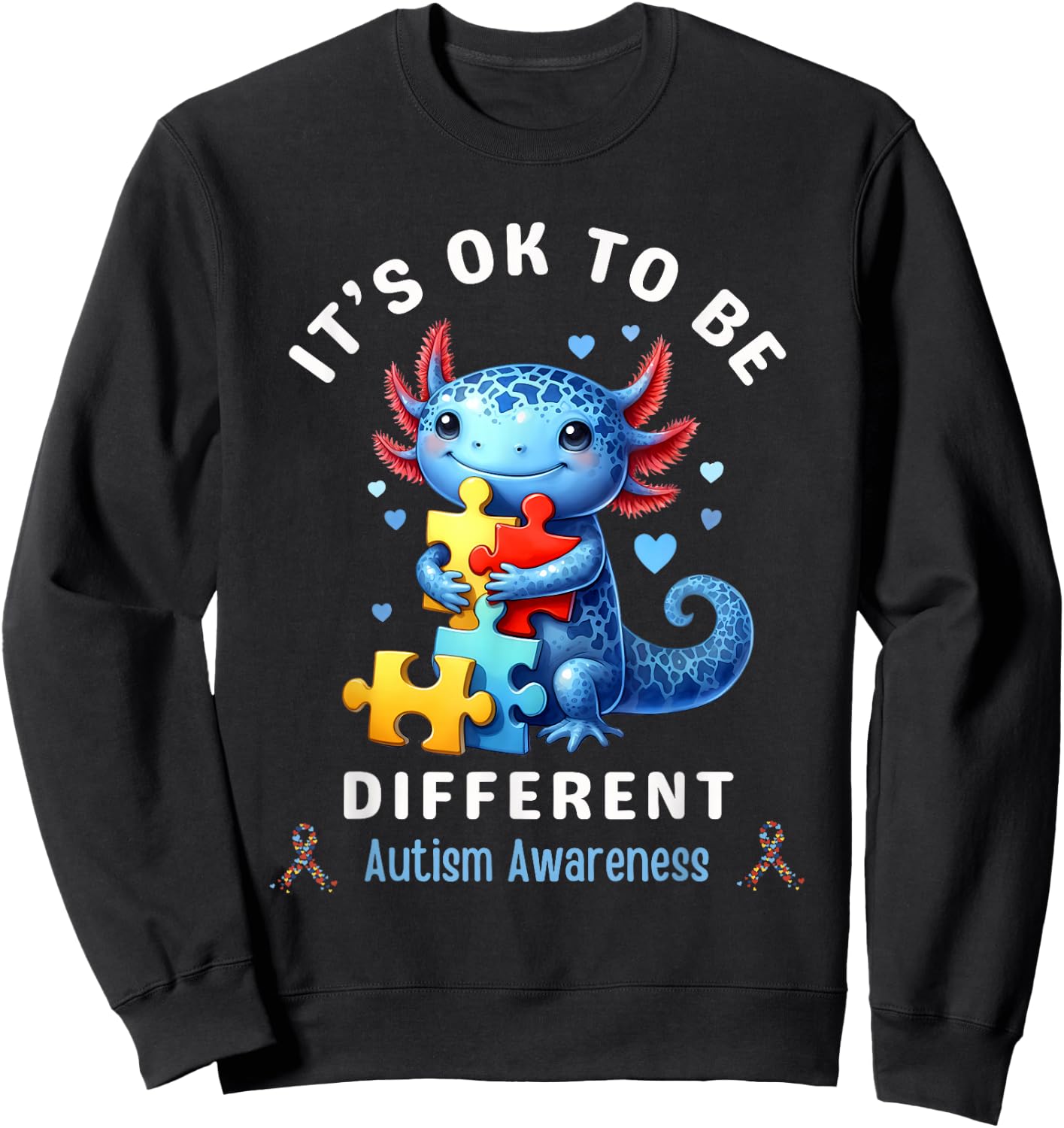 It's Ok To Be Different Autism Awareness Cute Axolotl Animal Sweatshirt - Sweatshirt | Black