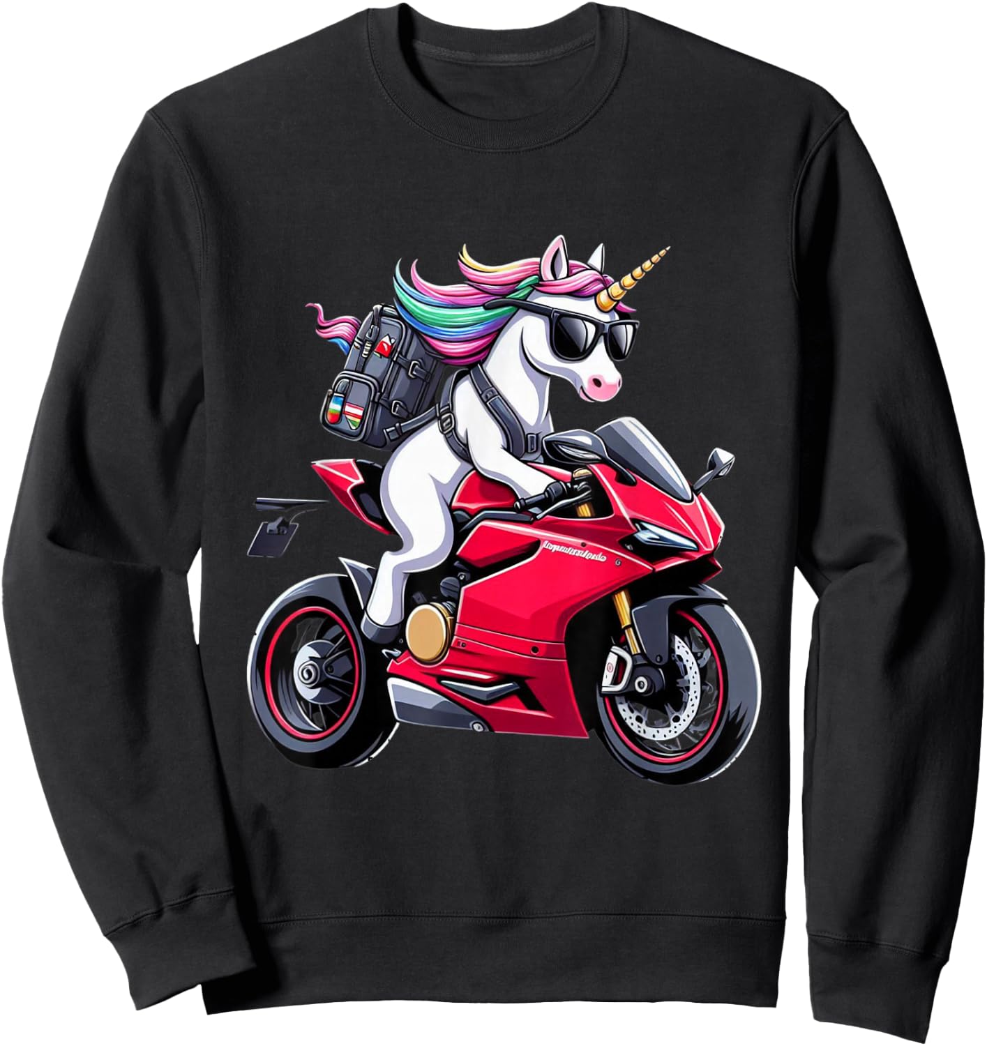 Unicorn Riding a Motorcycle for Boys, Girls, Men, Women, Kids and Adults , Black, S Sweatshirt - Sweatshirt | Black