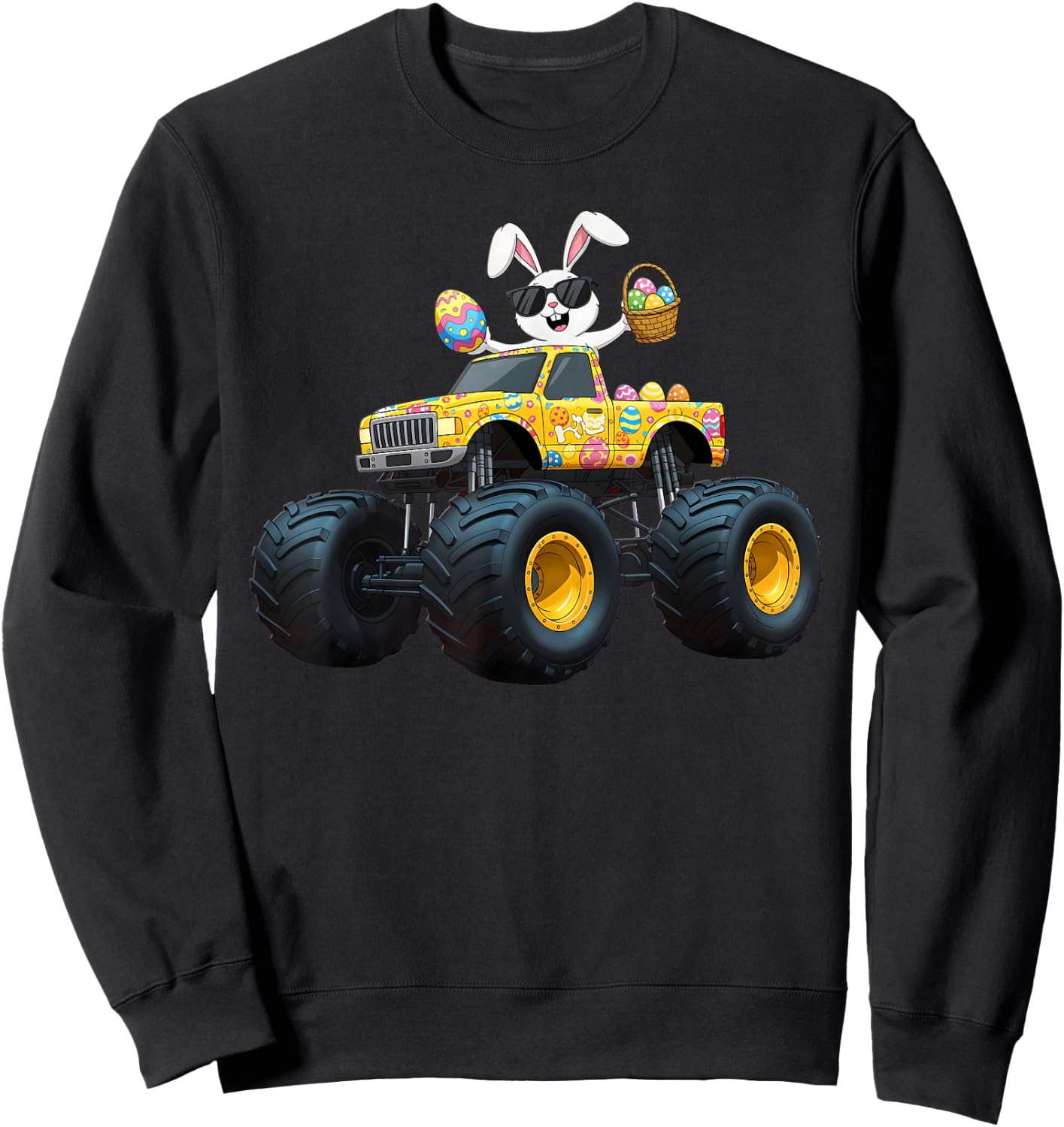 Easter Day Bunny Monster Truck Lovers Eggs Boys Girls Sweatshirt - Sweatshirt | Black