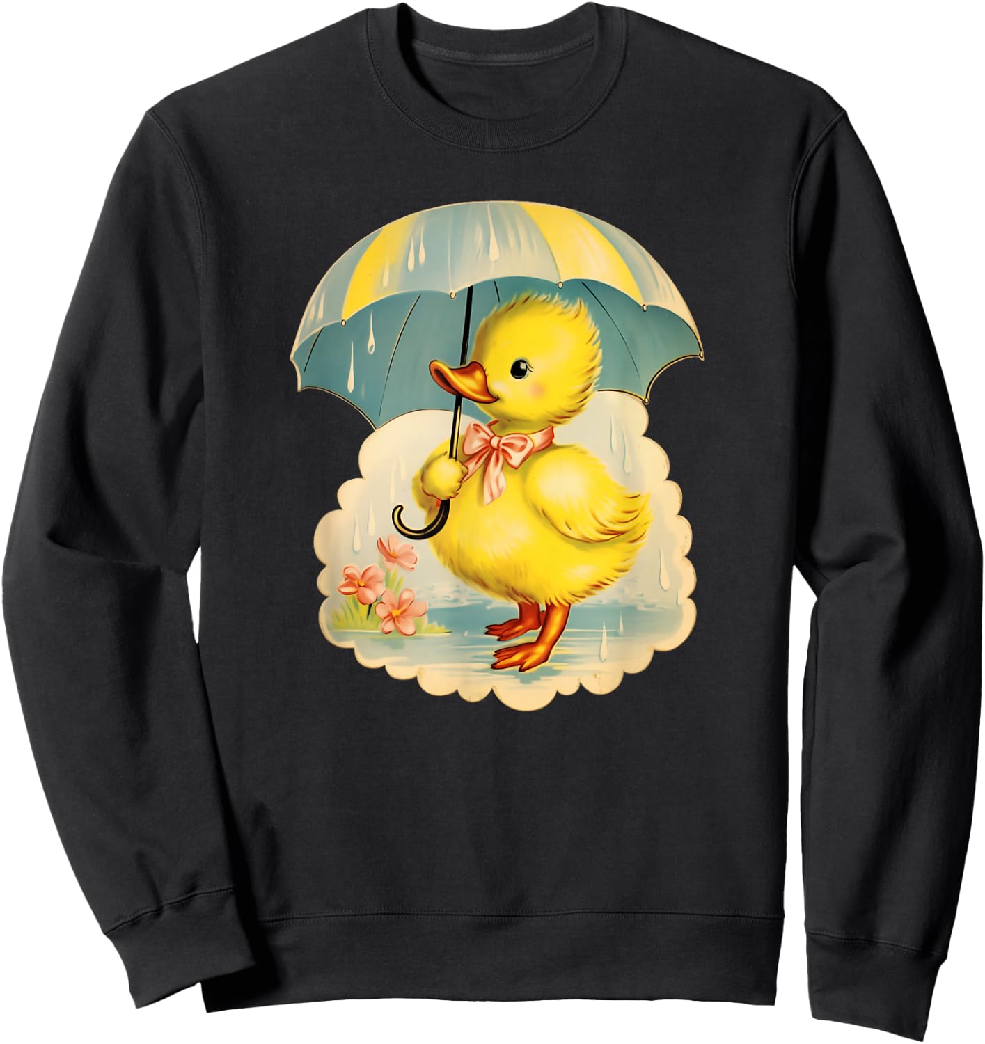 Vintage Easter Spring Duck With Umbrella Retro Vintage Sweatshirt - Sweatshirt | Black