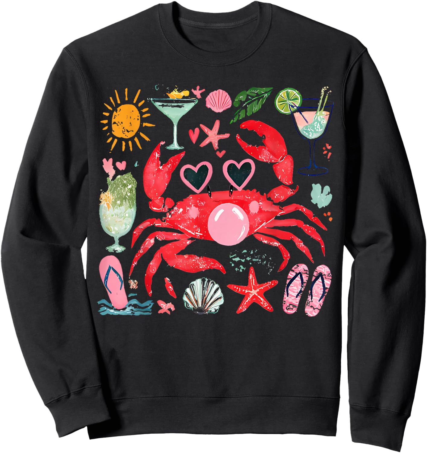 Crab Funny Crab Blowing Bubble Beach Vibes Summer Vacation Sweatshirt - Sweatshirt | Black