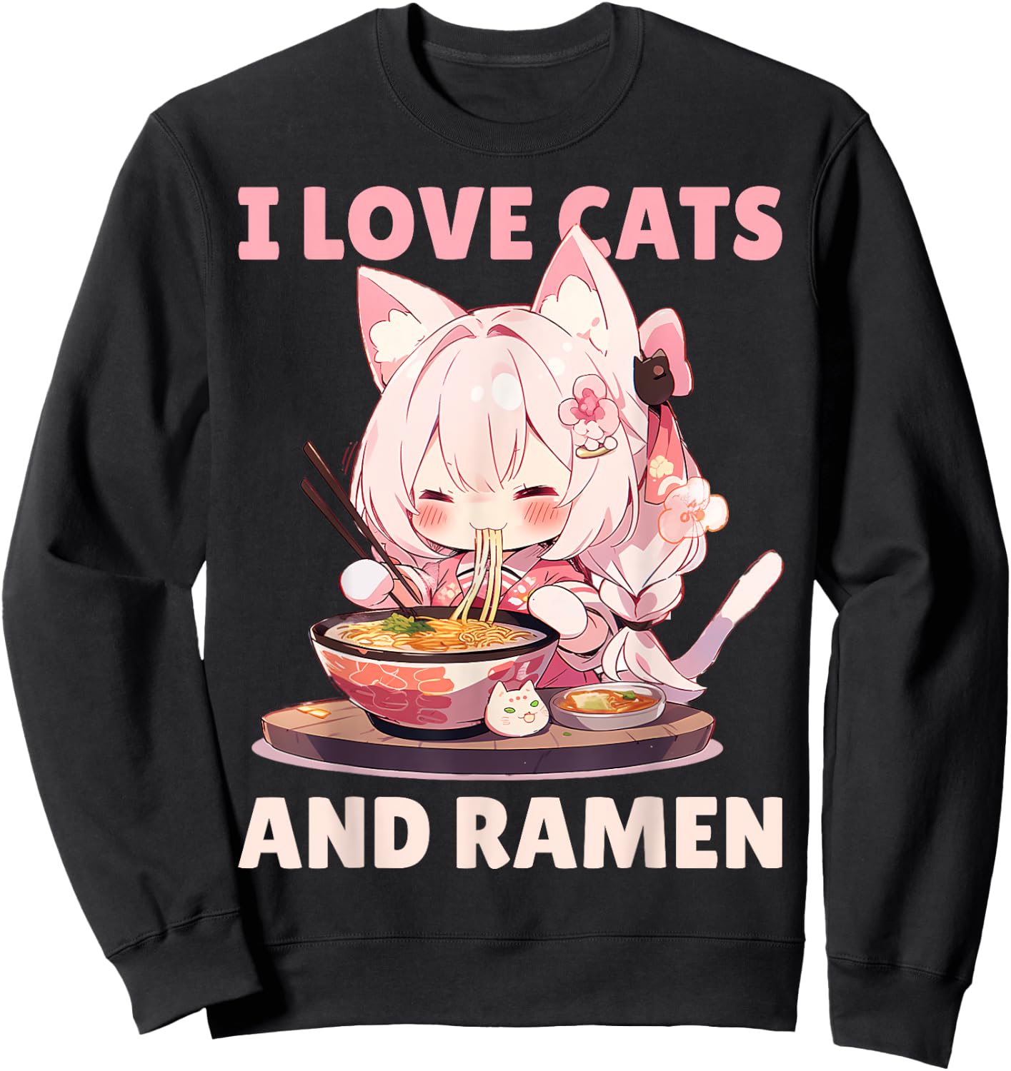 Kawaii Chibi Nekomimi Anime Cat Girl Ramen Otaku Sweatshirt - Sweatshirt | Black