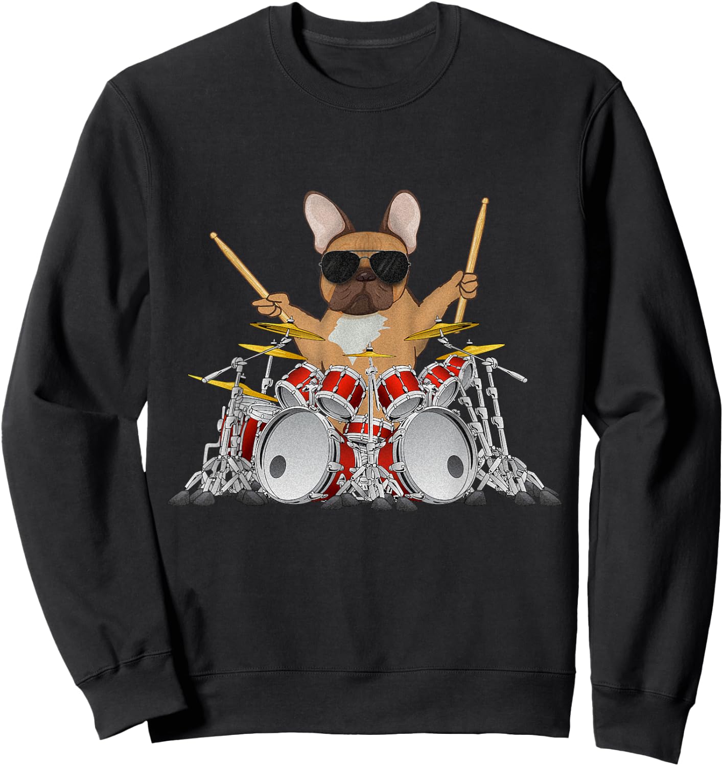 Drummer French bulldog drums drumming dog Sweatshirt - Sweatshirt | Black