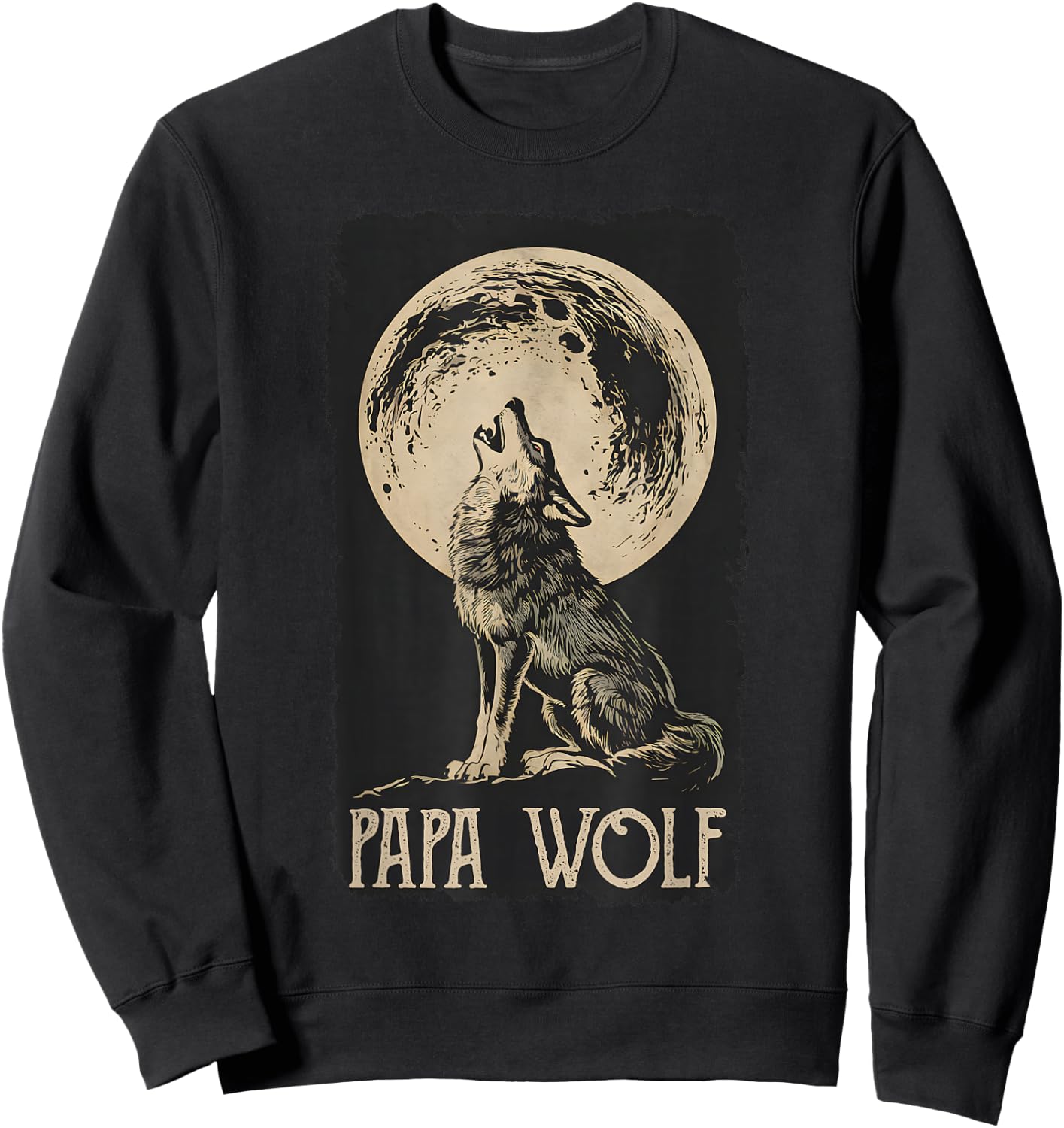 Dad Wolf Geschenk Ideen Für Herren Heulender Wolf Vater Vollmond Männer Papa Wolf Grau S Klassisch V-Ausschnitt Sweatshirt - Sweatshirt | Black