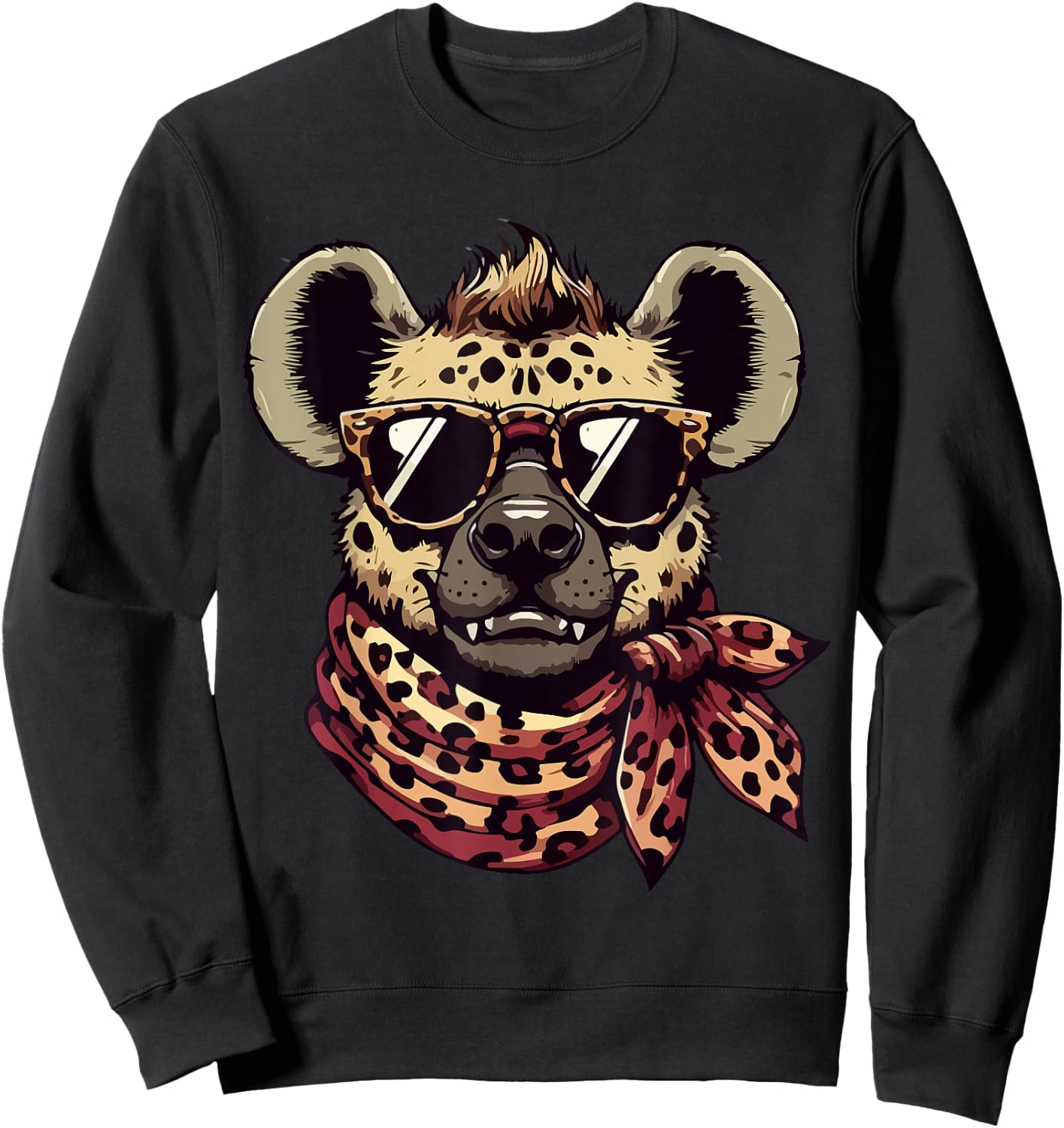Hyena Wearing Leopard Scarf Animal Wearing Sunglasses Sweatshirt - Sweatshirt | Black