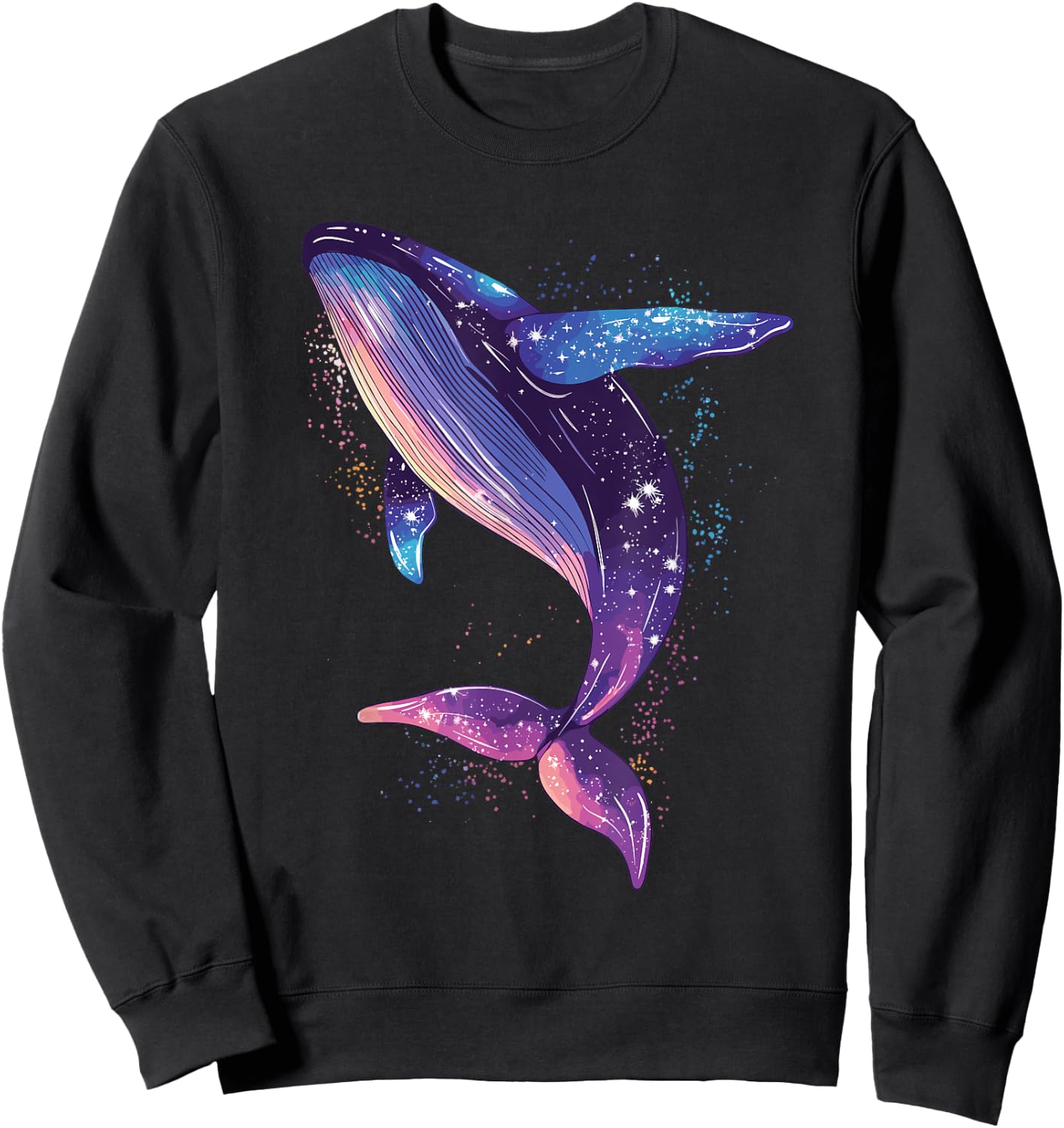 Colorful Whale in the Starry Sky , Black, S Sweatshirt - Sweatshirt | Black