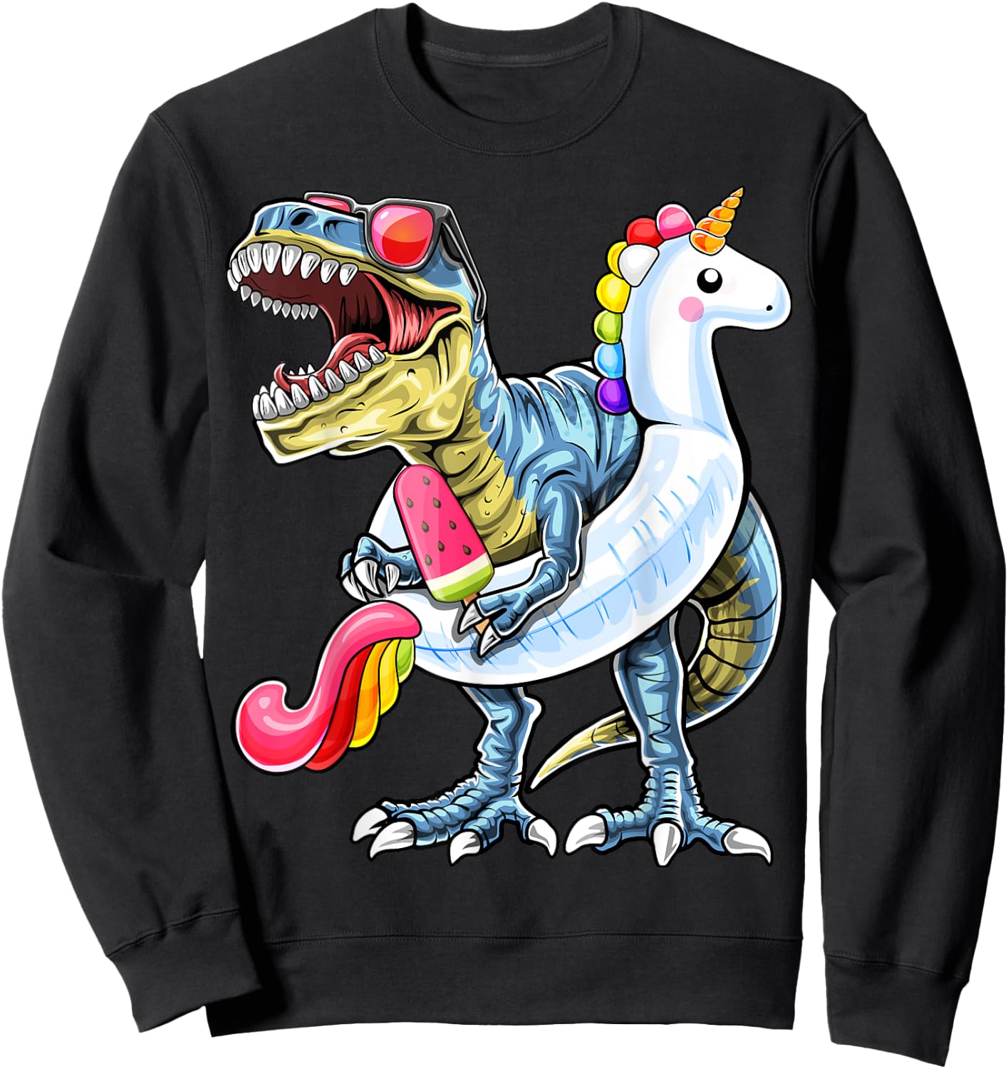 Pool Party T Rex Dinosaur Unicorn Float Summer Shirt Gift Sweatshirt - Sweatshirt | Black