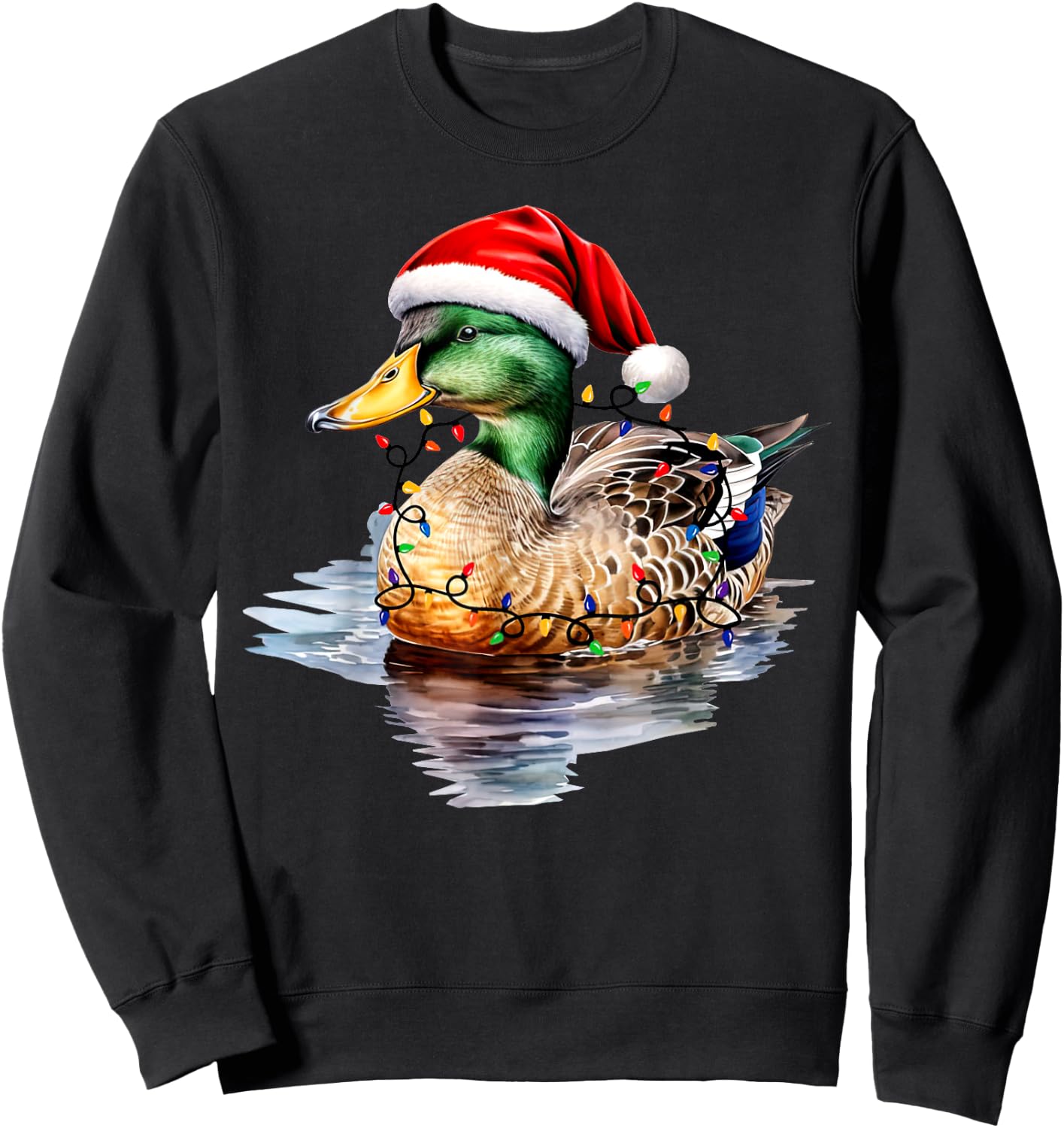 Christmas Duck Hunting Santa Xmas Light Country Mallard Duck Sweatshirt - Sweatshirt | Black