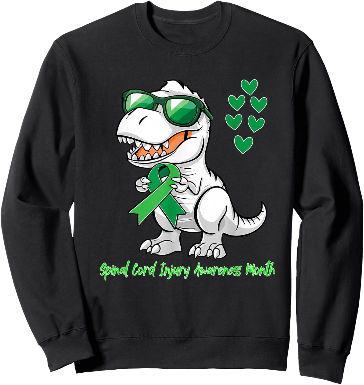 T-rex Dinosaur Spinal Cord Injury Awareness Month Dino Kids Sweatshirt - Sweatshirt | Black