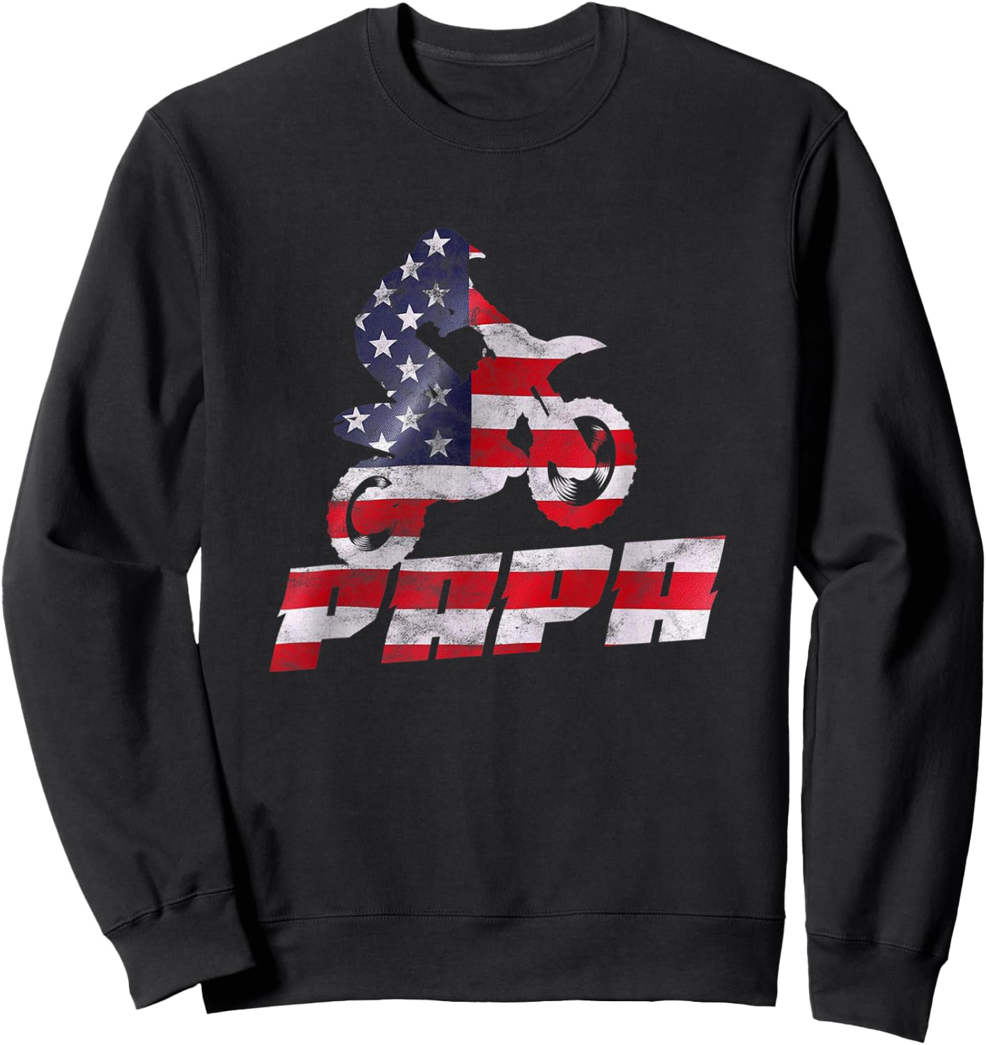 American Flag Motocross Papa Gift Motorbike Dirtbike Father Sweatshirt - Sweatshirt | Black