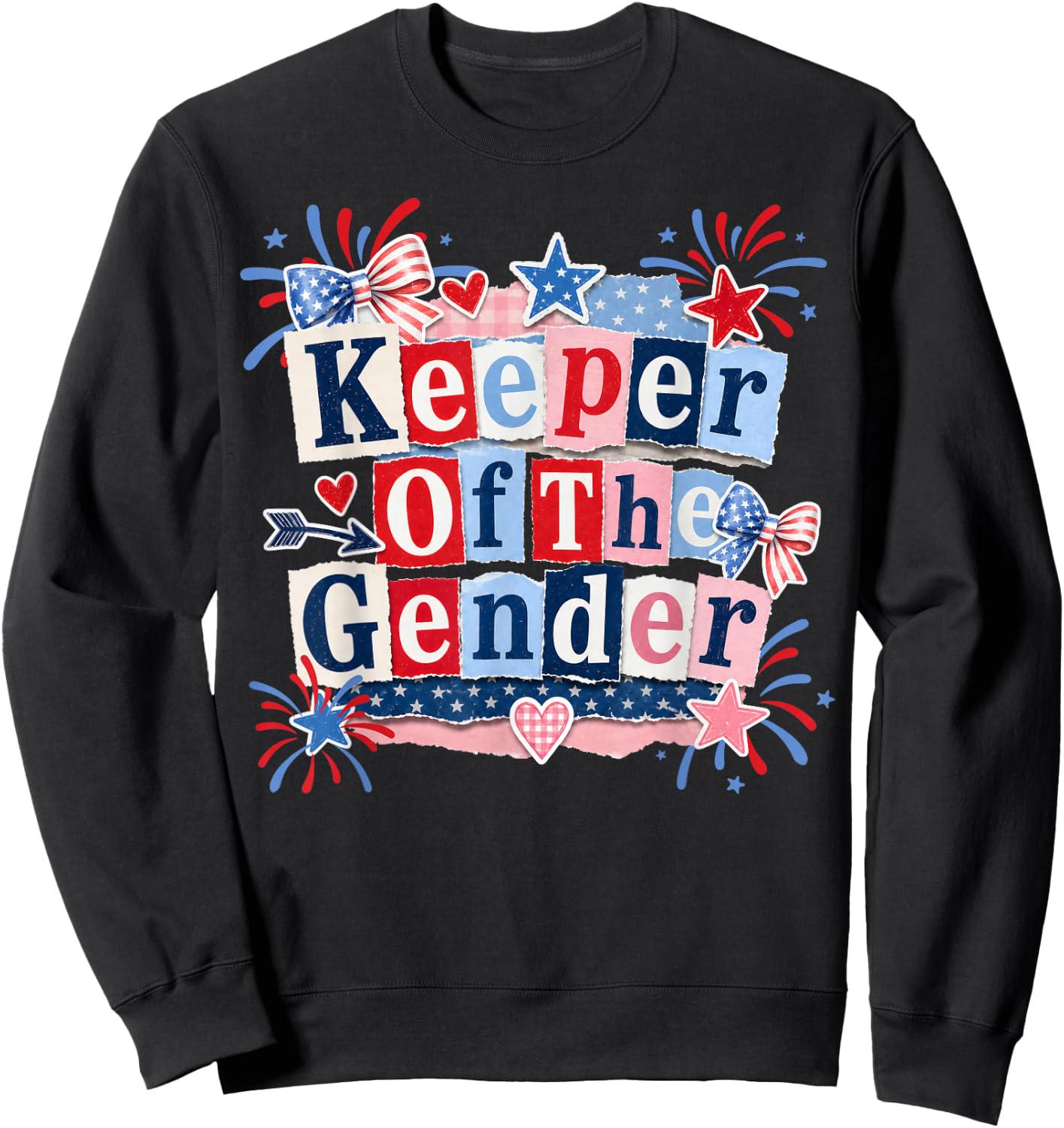 Keeper of The Gender 4th of July Bow Gender Reveal Party Sweatshirt - Sweatshirt | Black