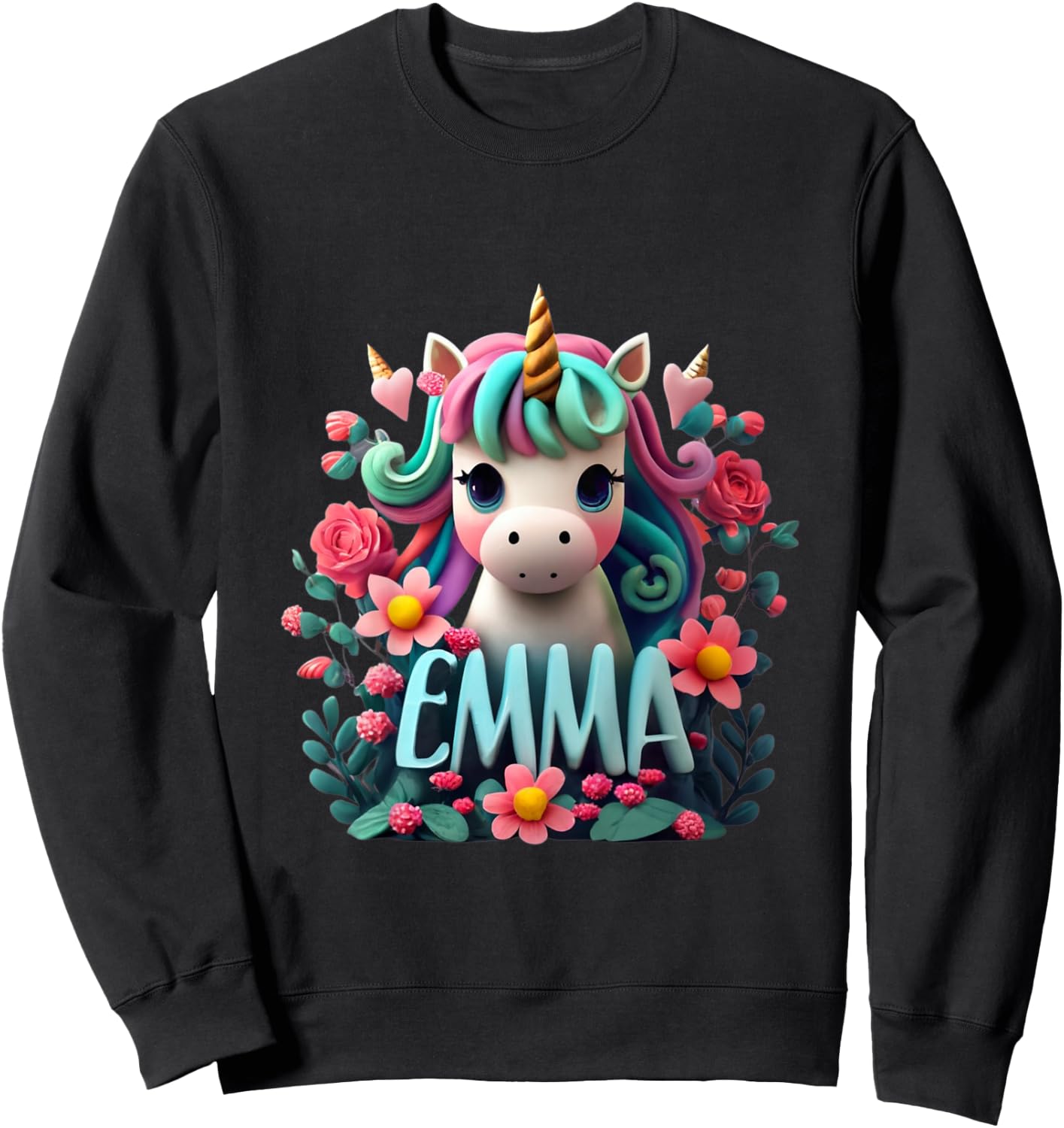 Kids Girls Unicorn for Girls named Emma Sweatshirt - Sweatshirt | Black