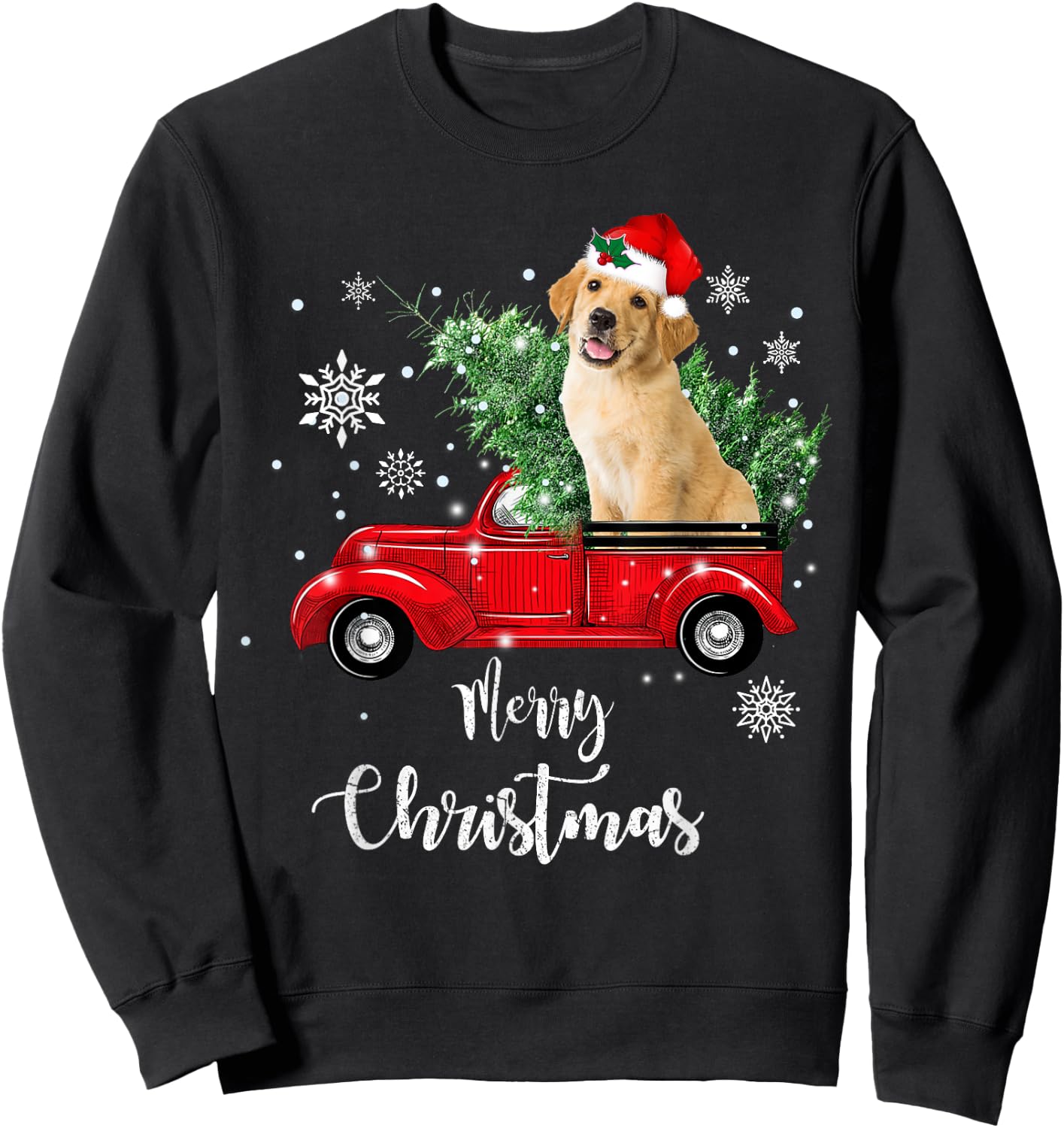 Red Truck Merry Christmas Tree Golden Retriever Christmas Sweatshirt - Sweatshirt | Black
