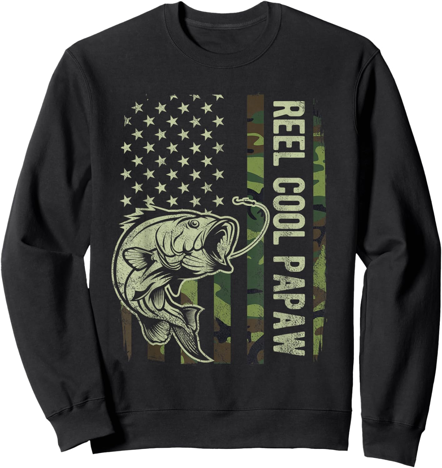 Reel Cool Papaw Camouflage American Flag Fathers Day Sweatshirt - Sweatshirt | Black