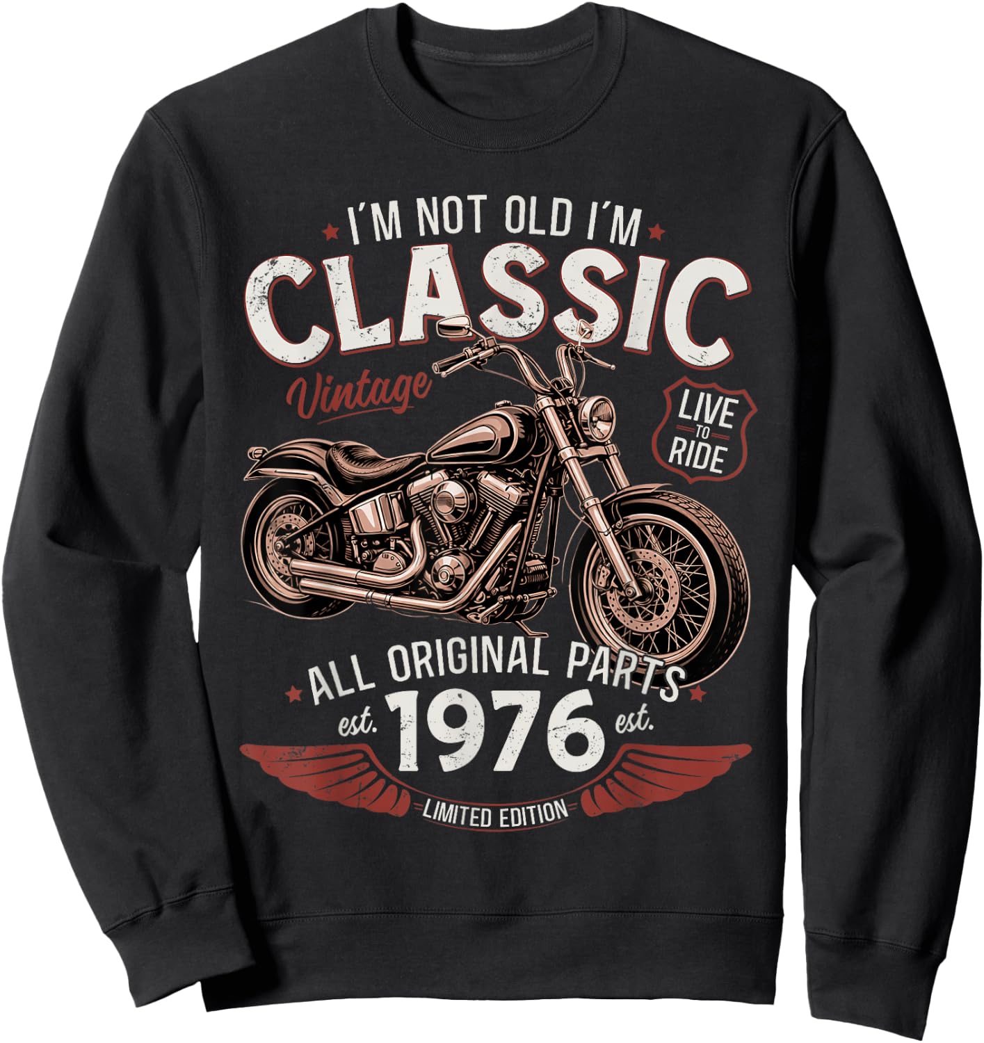 50. Geburtstag Mann Geschenk Motorrad Motorradfahrer 1976 Sweatshirt - Sweatshirt | Black