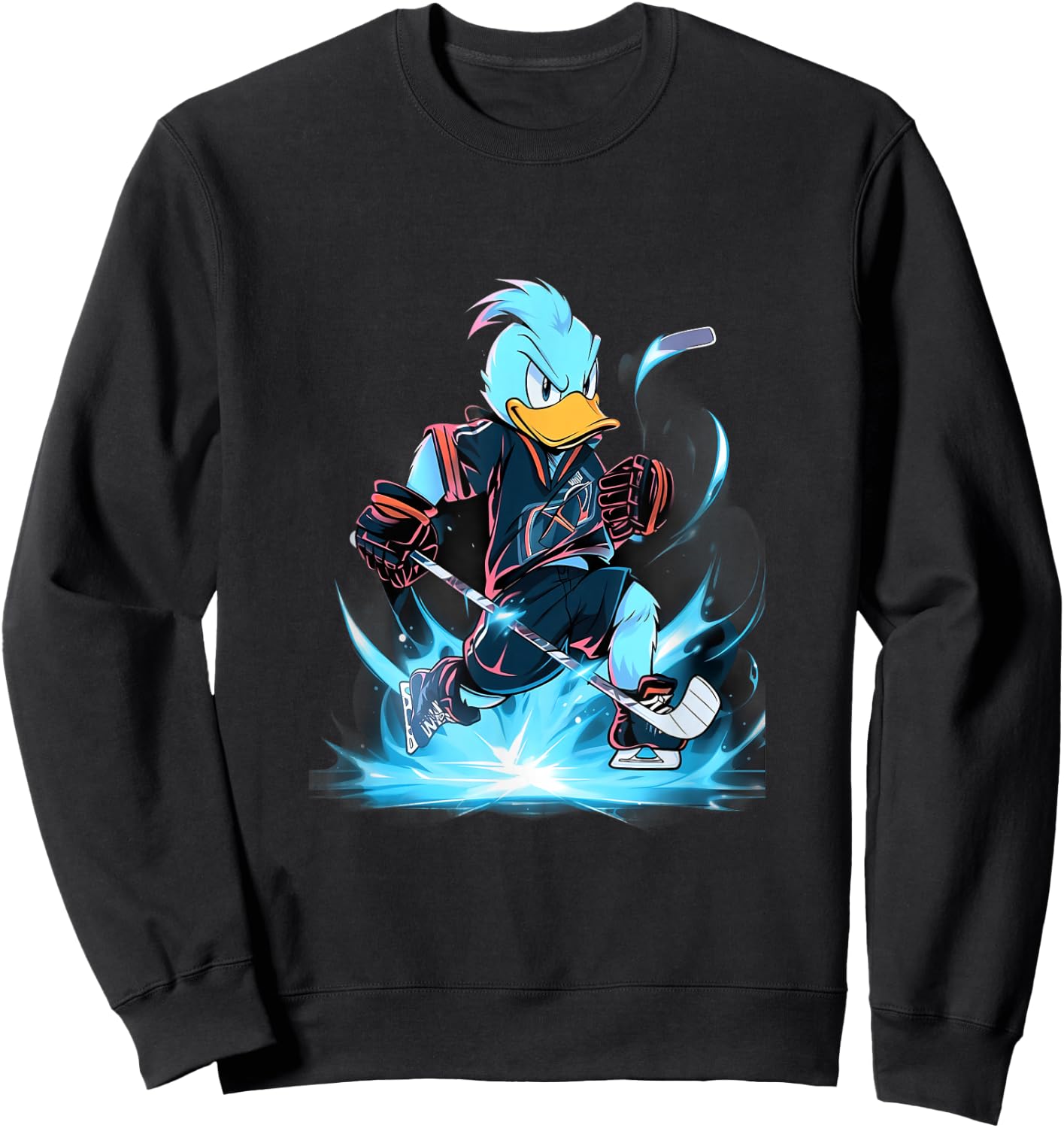 Duck Ice Hockey Player Hockey Stick Goalkeeper Sweatshirt - Sweatshirt | Black