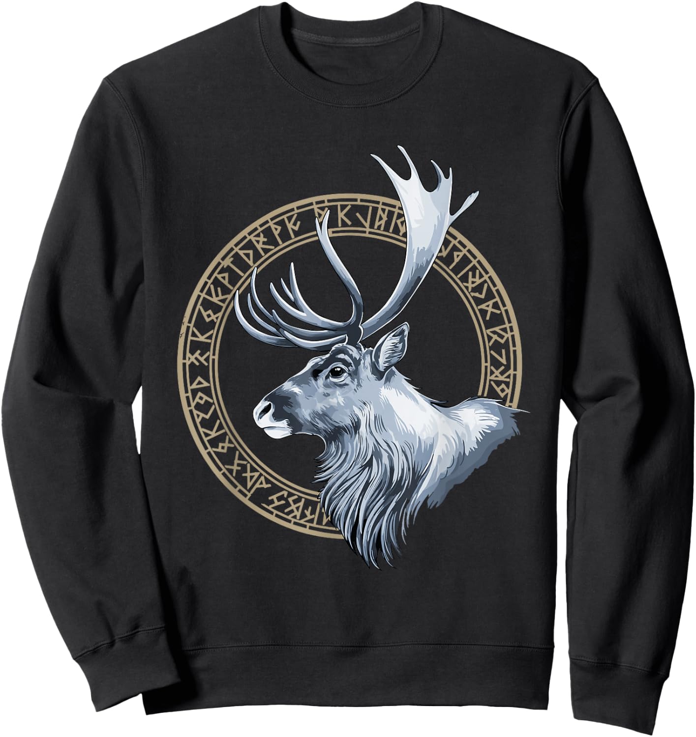 Reindeer Nordic Viking Letters Runic Deer Elk Buck Sweatshirt - Sweatshirt | Black