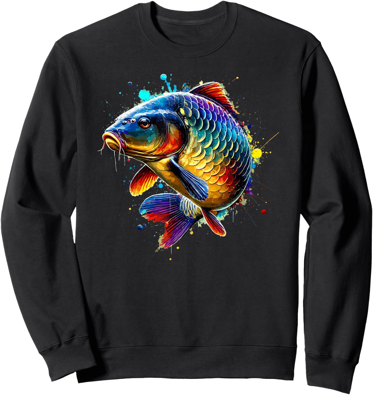 Colorful Splash Art Fishing Carp Fisherman Carps Sweatshirt - Sweatshirt | Black