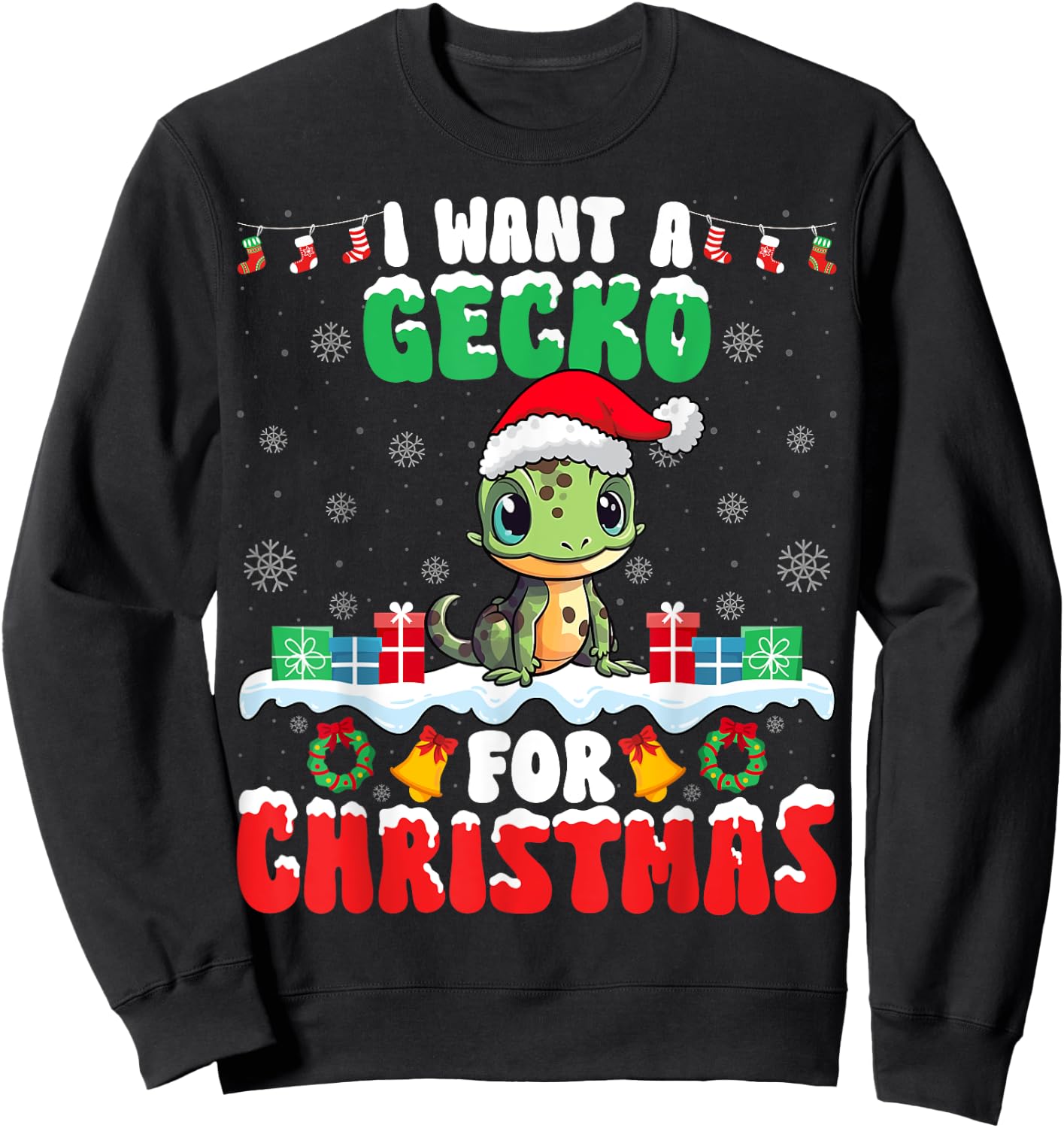 I Want Gecko for Christmas - Reptile Gecko Lover Santa Xmas Sweatshirt - Sweatshirt | Black