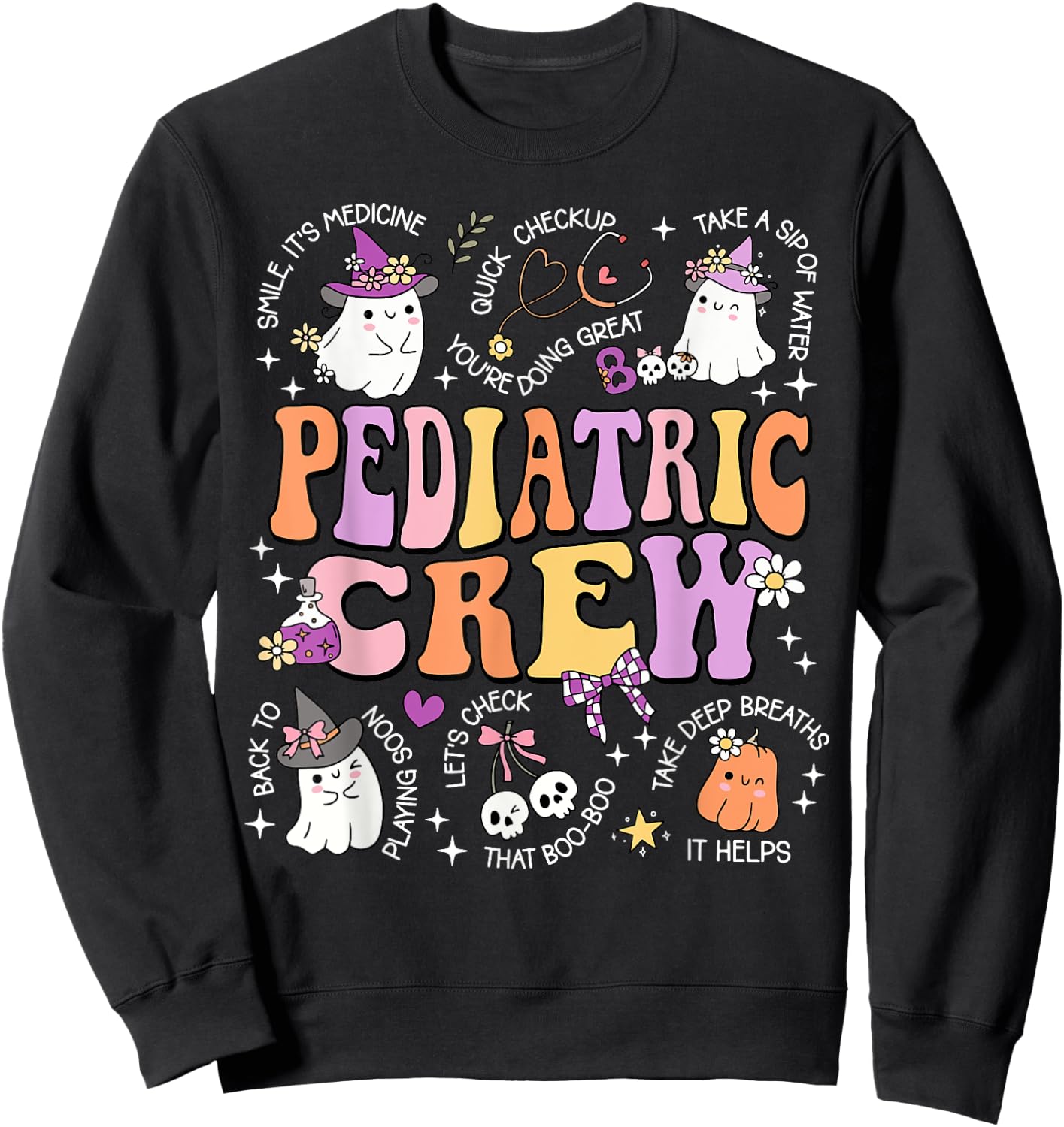 Retro Pediatric Crew Ghost Spooky Peds Nurse Halloween Sweatshirt - Sweatshirt | Black