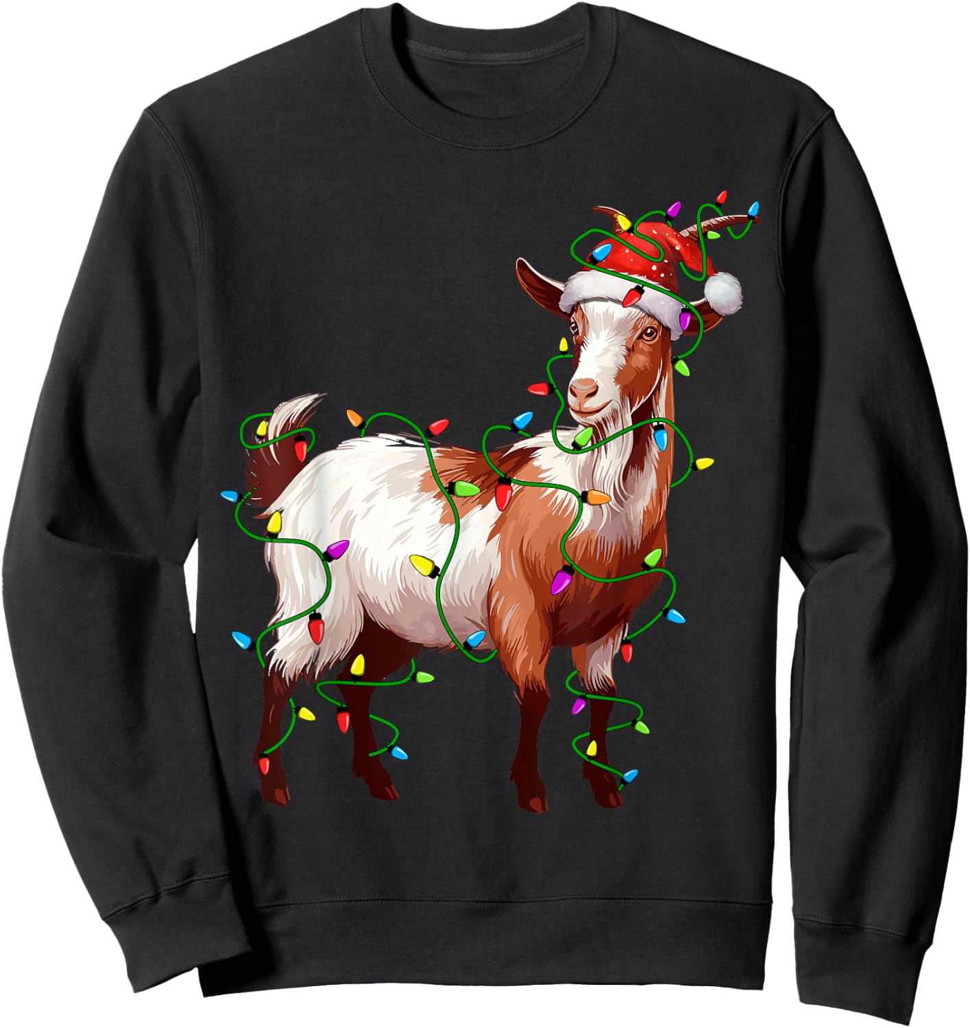 Goat Santa Christmas Tree Lighting Xmas Funny Sweatshirt - Sweatshirt | Black