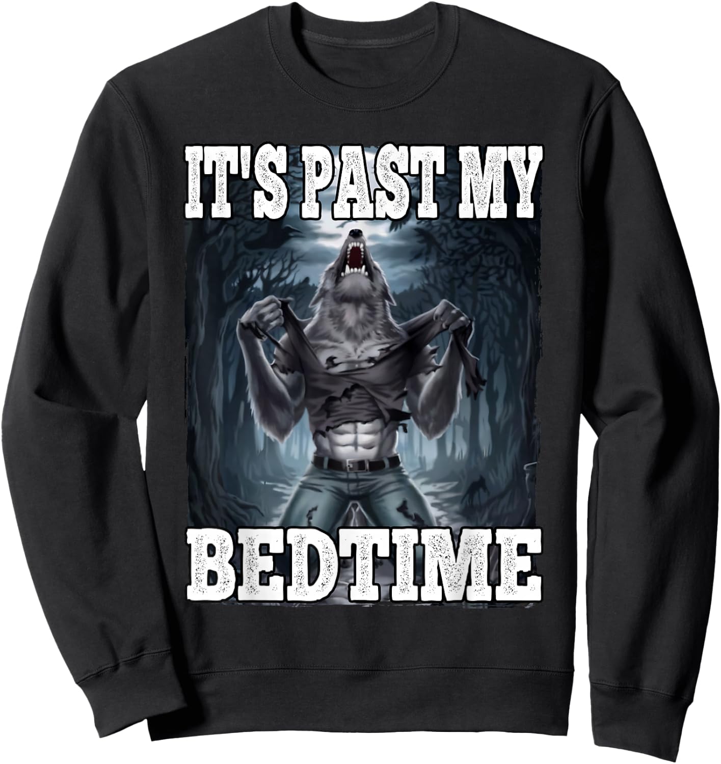 It's Past My Bedtime Funny Werewolf Meme Sweatshirt - Sweatshirt | Black