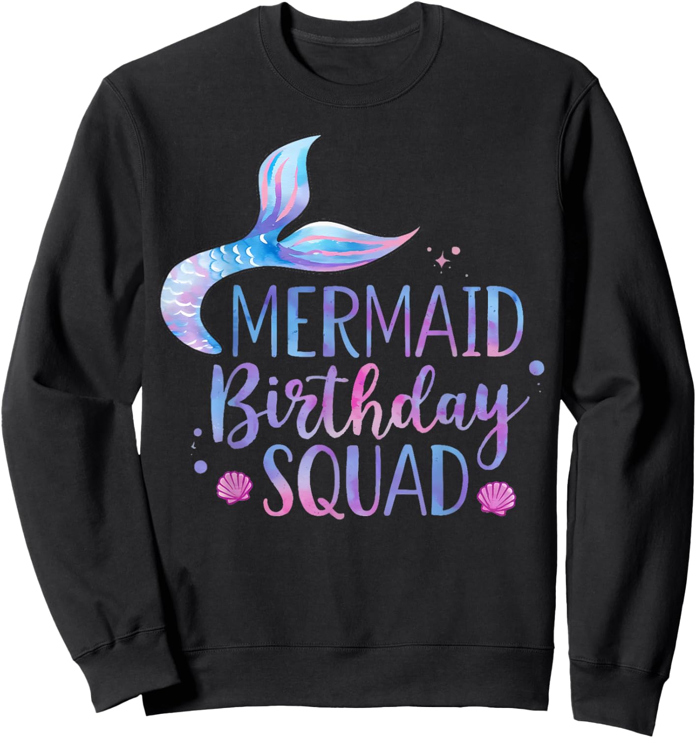 Mermaid Birthday Squad Party Girls Cute Ocean Watercolour Sweatshirt - Sweatshirt | Black