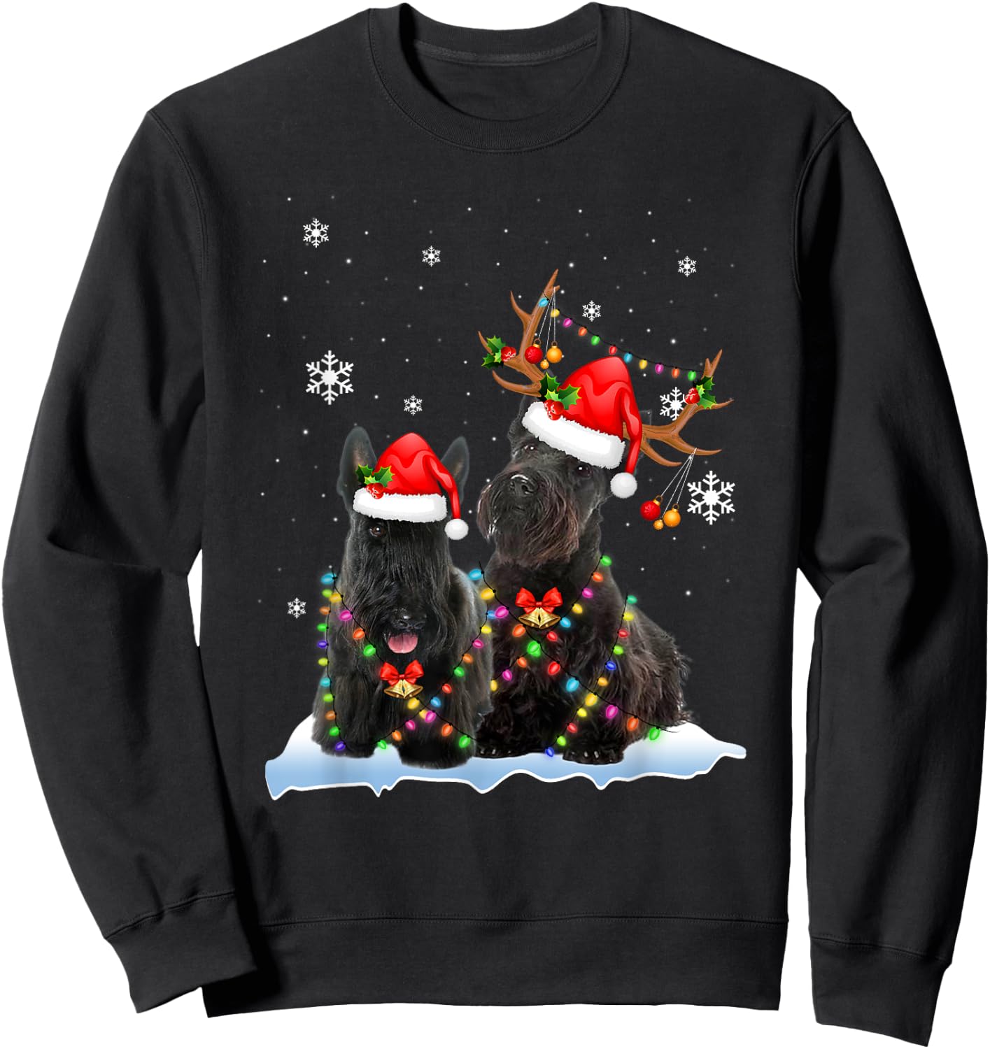 Scottish Terrier Christmas Lights Reindeer Santa Xmas Pajama Sweatshirt - Sweatshirt | Black