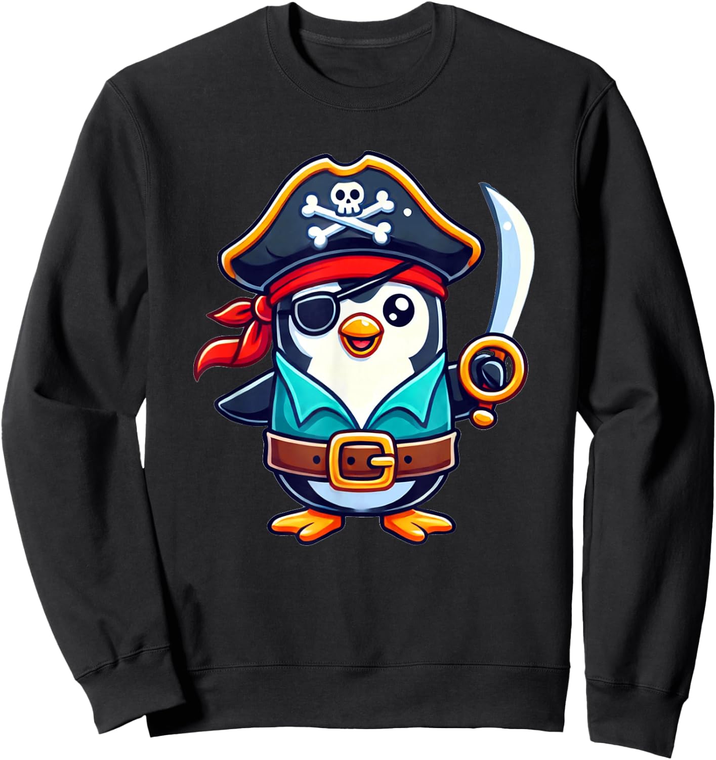Penguin Halloween Pirate Kids Women Men Penguin Sweatshirt - Sweatshirt | Black