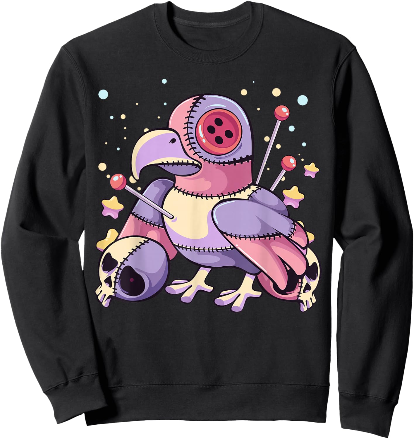 Pastel Goth Kawaii Menhera Yami Sad Voodoo Doll Crow Sweatshirt - Sweatshirt | Black