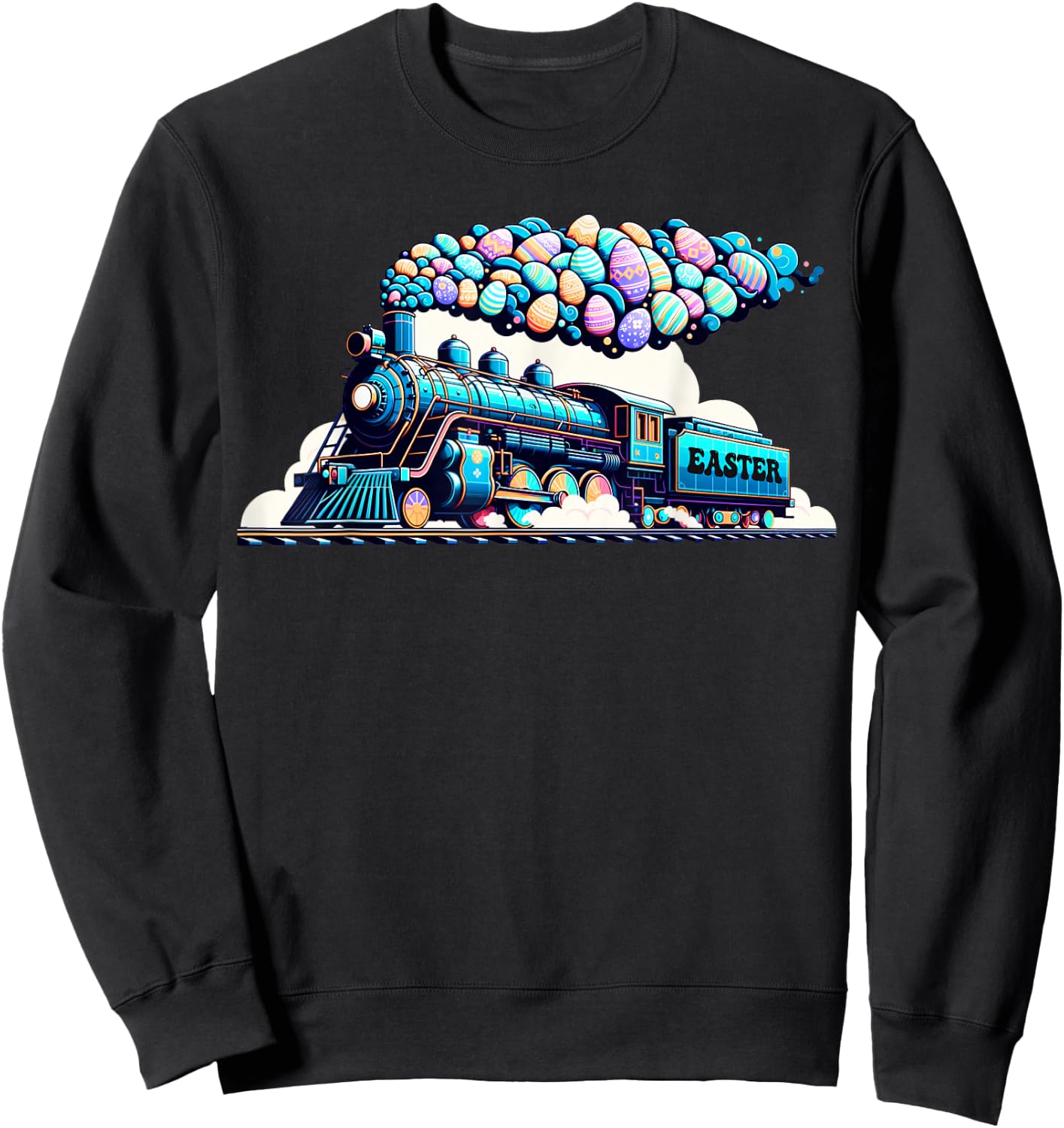 Railroad Bunny Train Easter Egg Kids Toddler Boys Easter Sweatshirt - Sweatshirt | Black