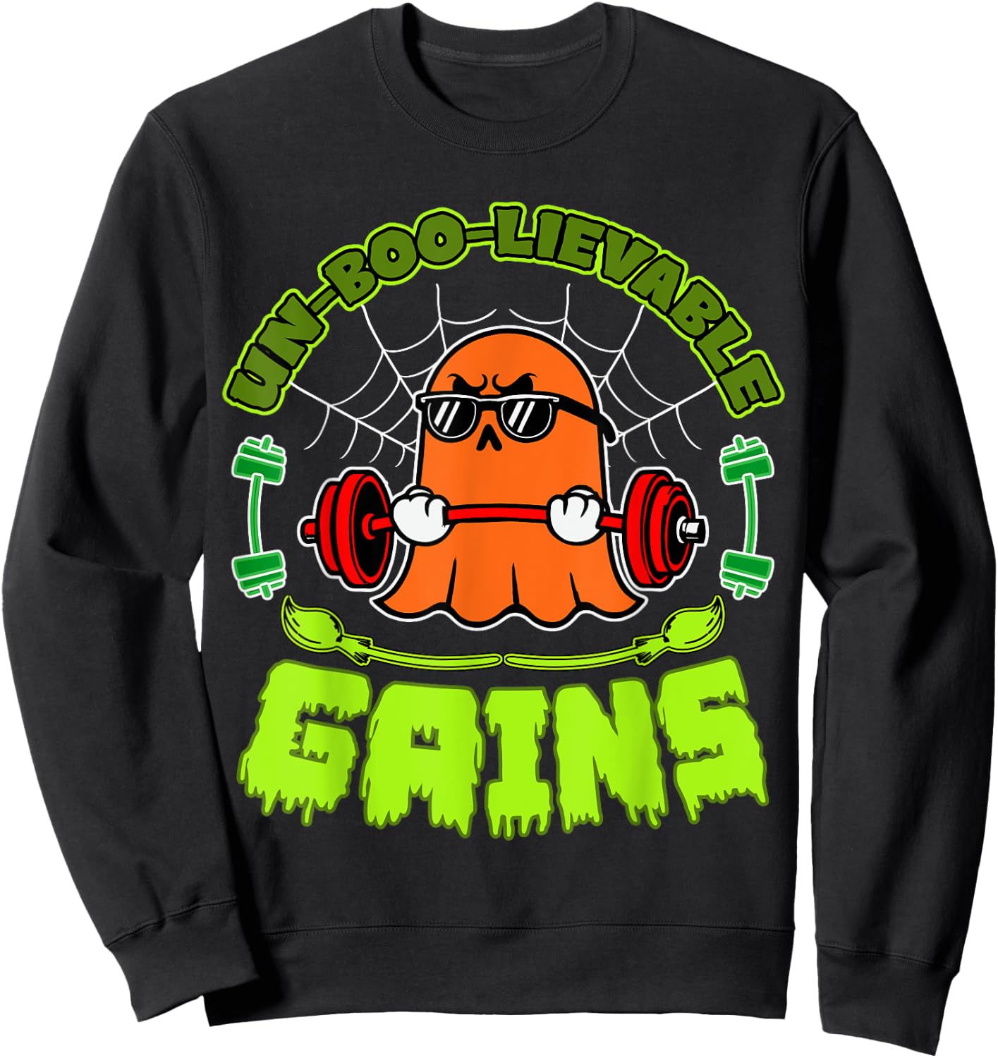 Halloween Workout Ghost Training With Barbell Sweatshirt - Sweatshirt | Black
