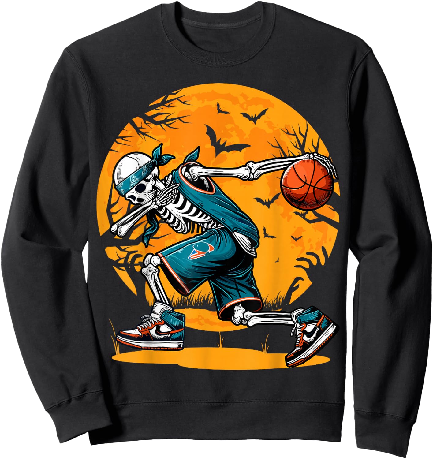Dabbing Skeleton Basketball Halloween Boys Basketball Player Sweatshirt - Sweatshirt | Black