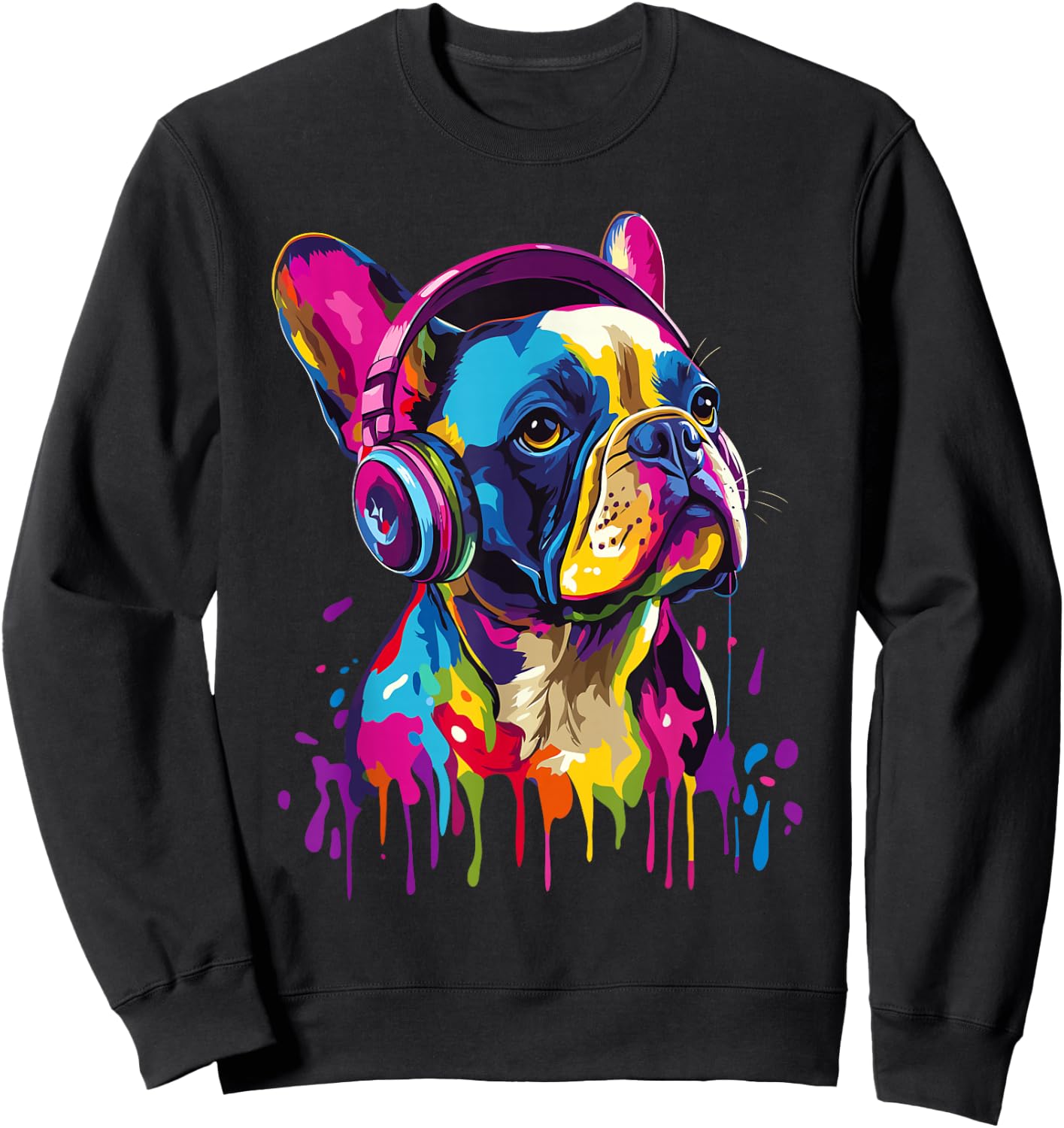 French Bulldog Lover Headphones Pop Art Funny French Bulldog , black Sweatshirt - Sweatshirt | Black