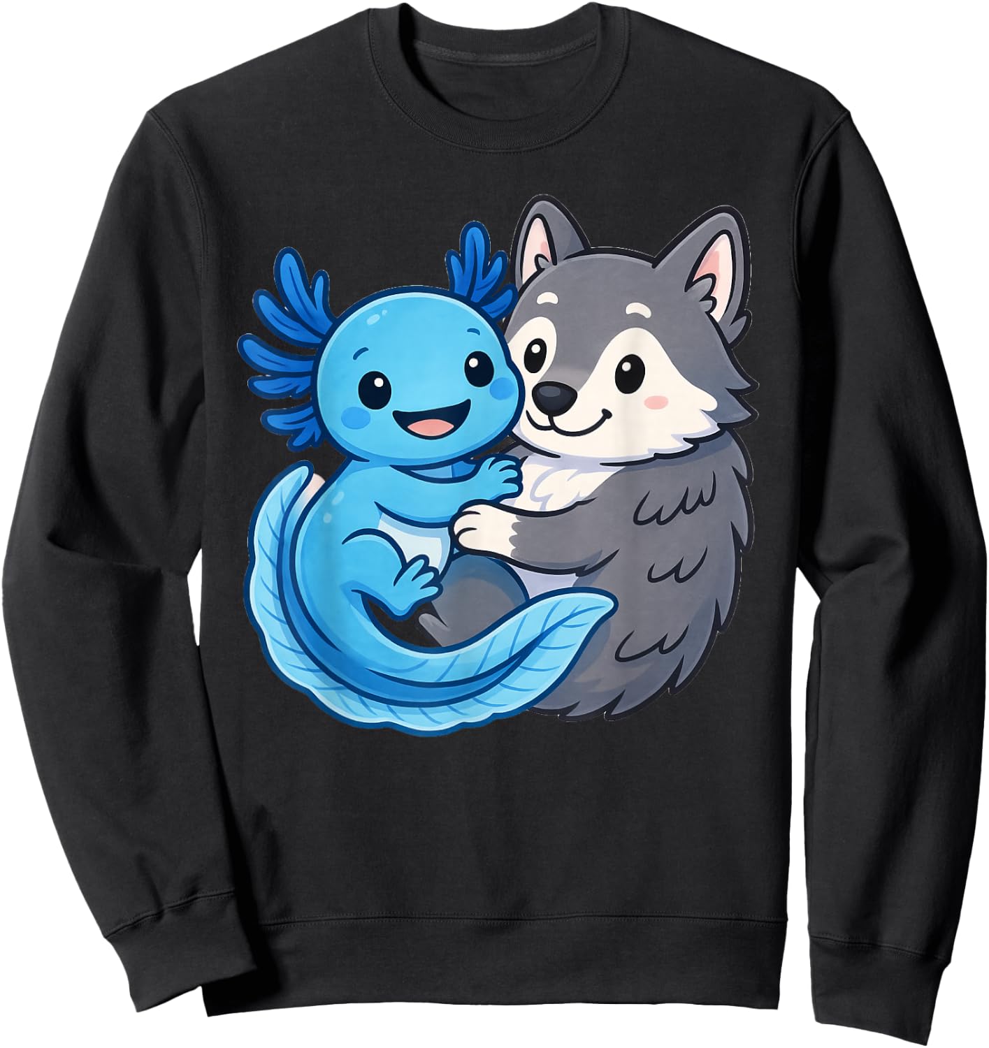 Cute Axolotl Hugging Wolf Sweatshirt - Sweatshirt | Black