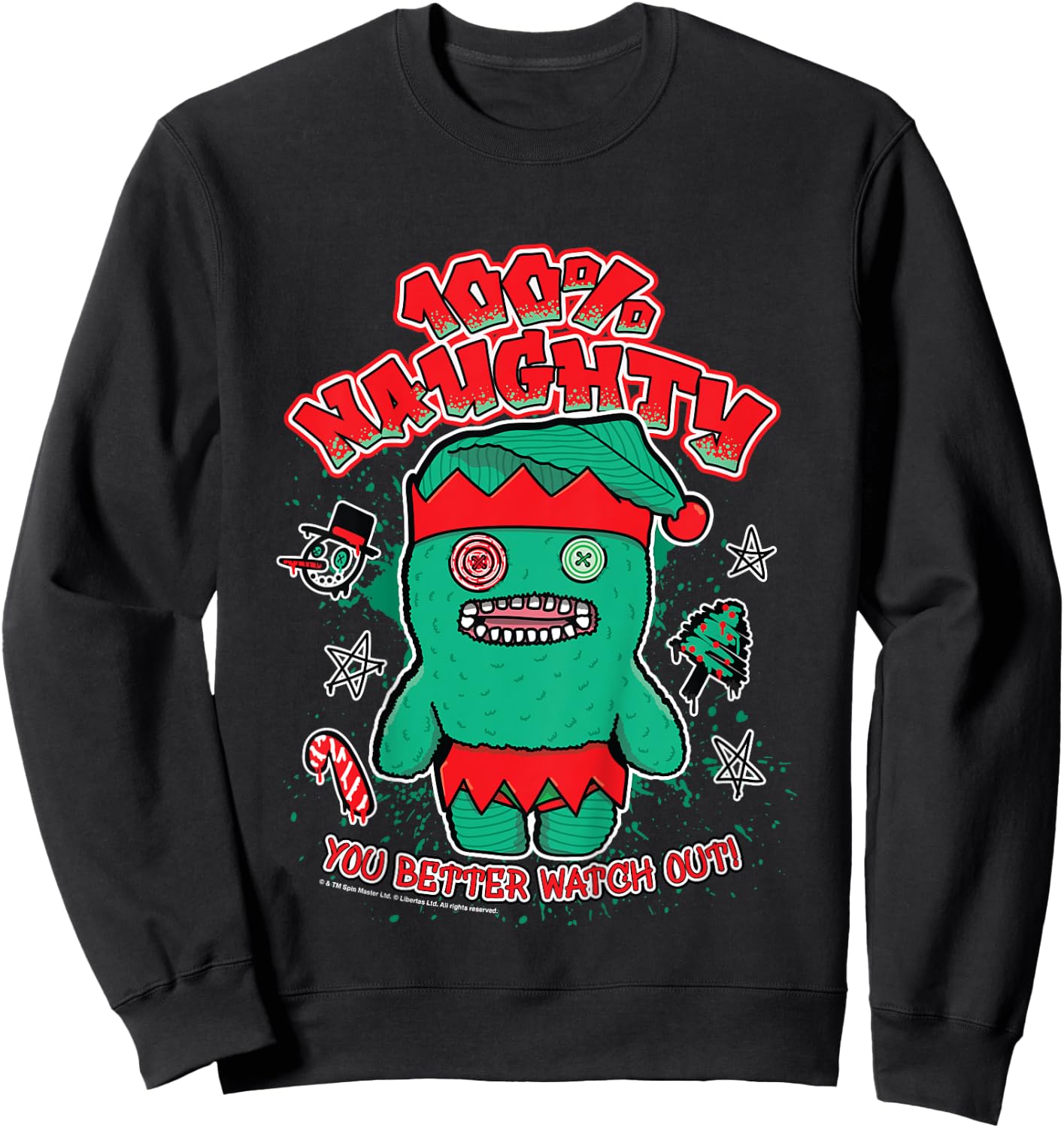 Kids Fuggler Christmas Elf 100 Naughty You Better Watch Out Kids Sweatshirt - Sweatshirt | Black
