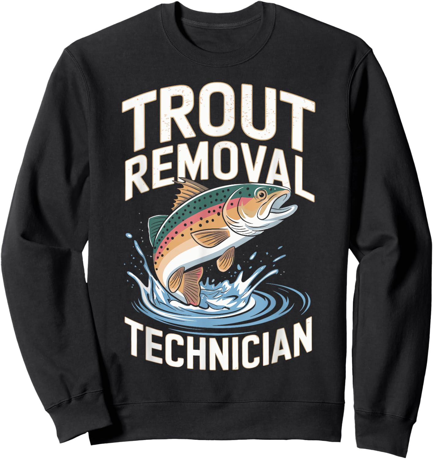 Funny Fisherman Trout Fly Fishing Father's Day JM -Adults Black Small Modern Classic Short Sleeve Sweatshirt - Sweatshirt | Black