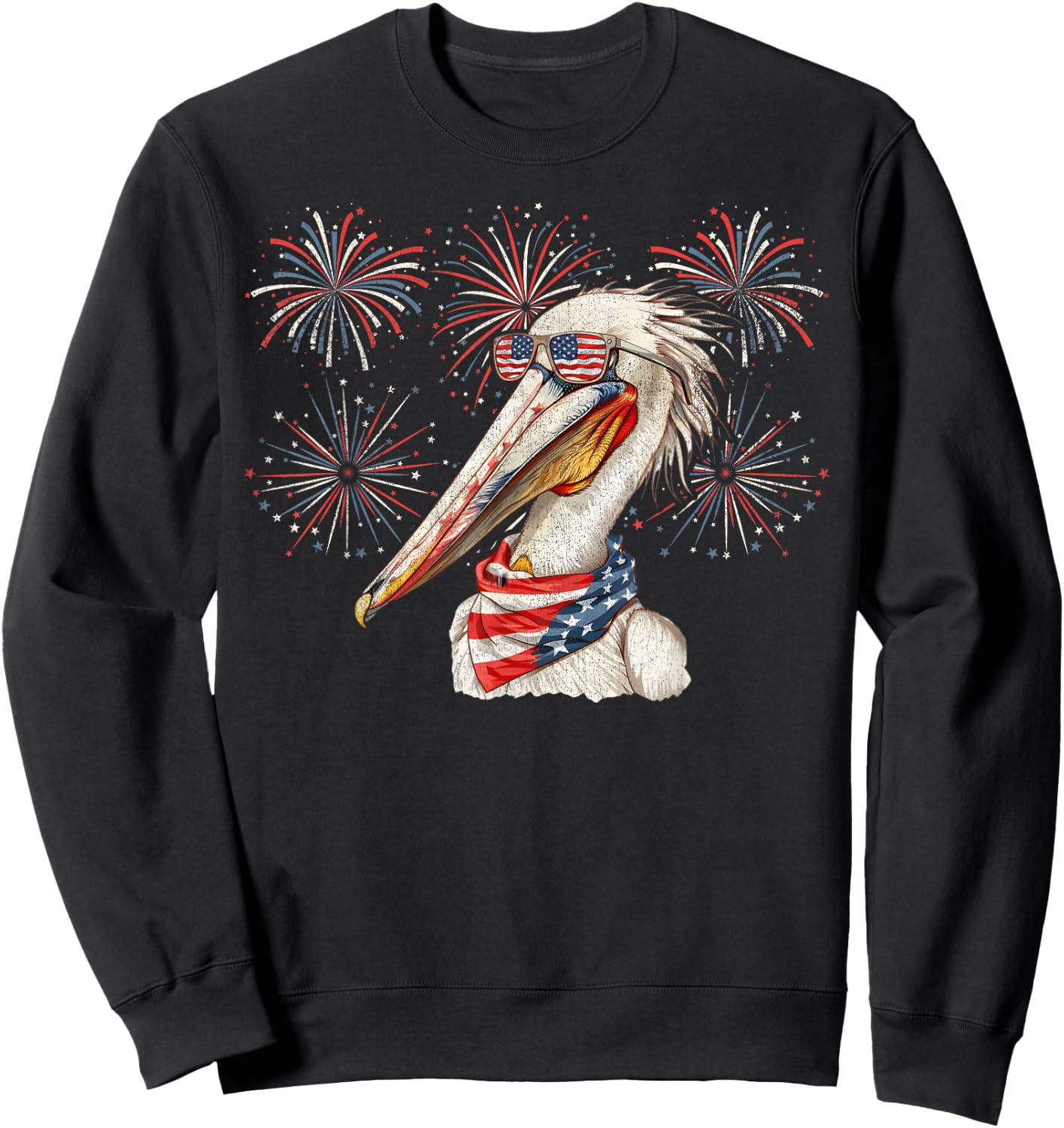 Pelican 4th Of July Sunglasses American Flag Fireworks Sweatshirt - Sweatshirt | Black