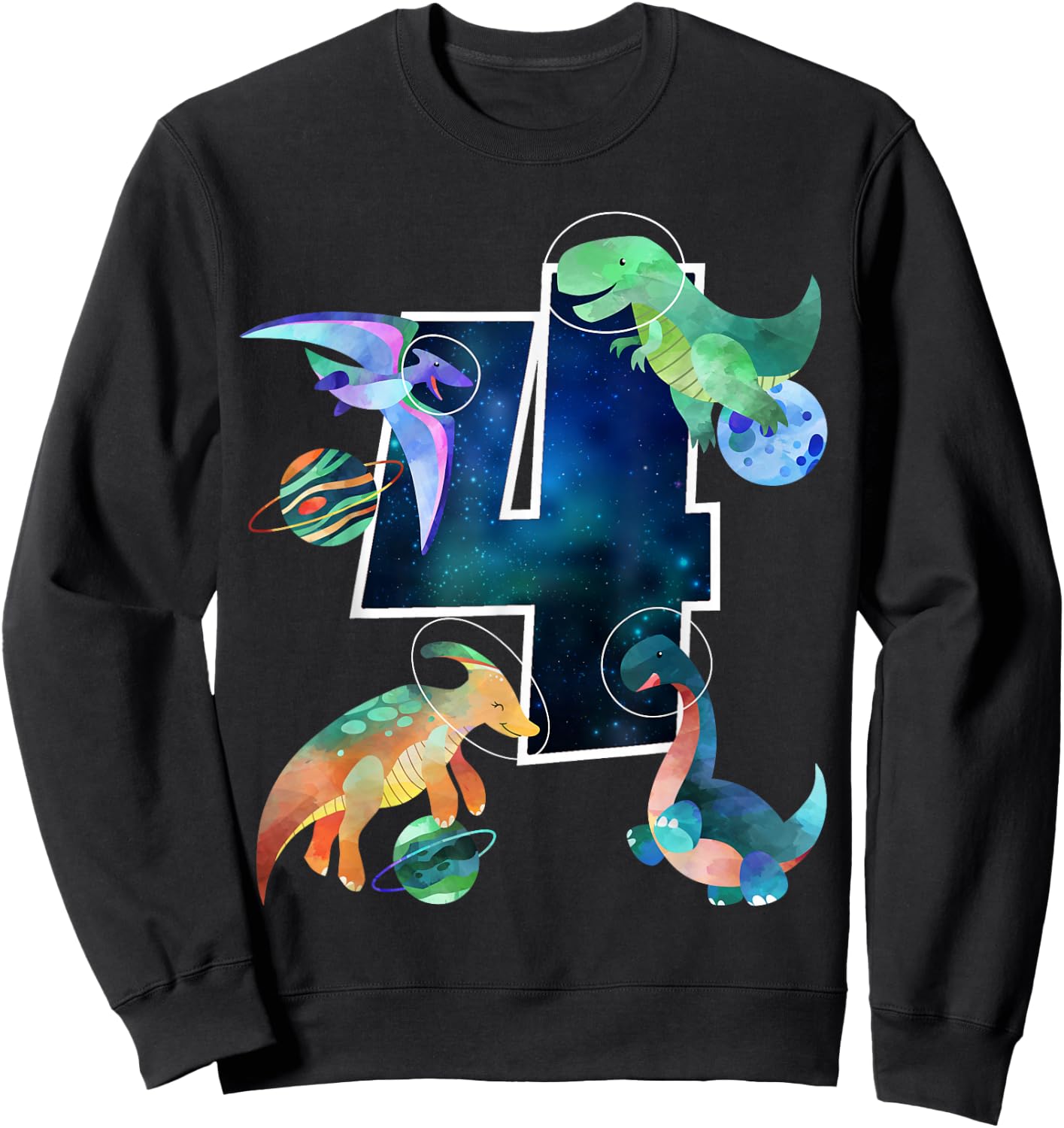 Kids Astronaut Outer Space Dinosaurs 4th Birthday Boy Gift Sweatshirt - Sweatshirt | Black
